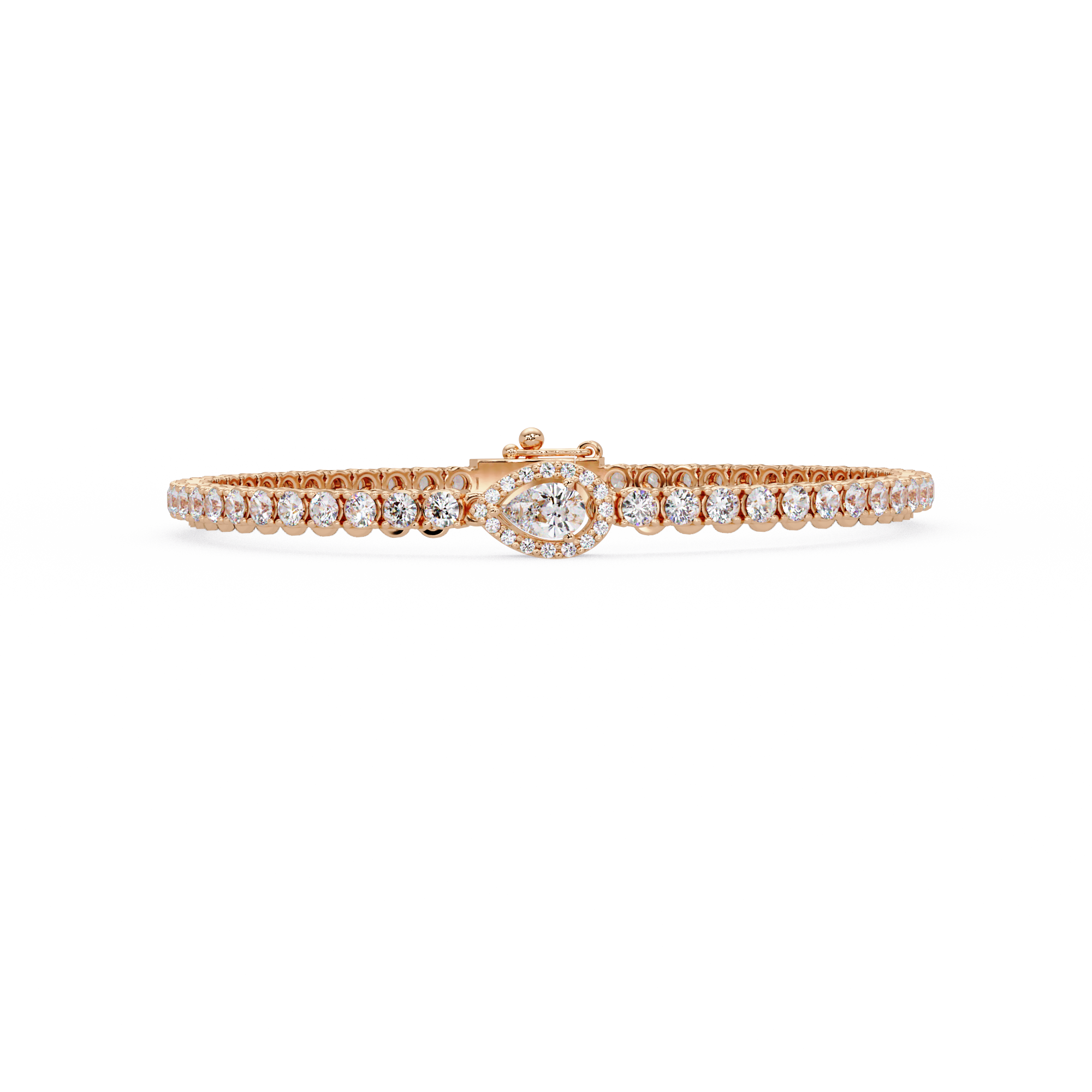 Pear Shape Halo Diamond Tennis Bracelet with Round Center Diamond