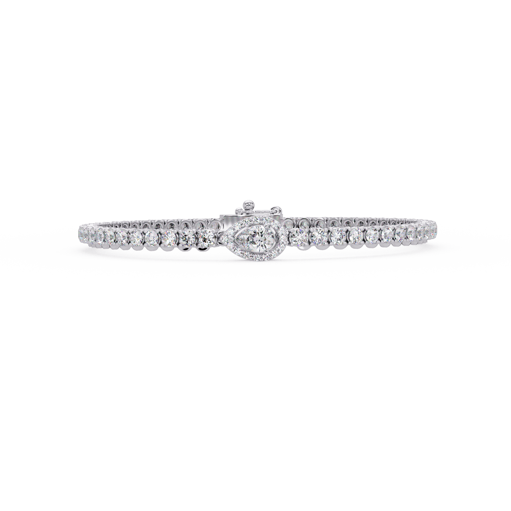 Pear Shape Halo Diamond Tennis Bracelet with Round Center Diamond