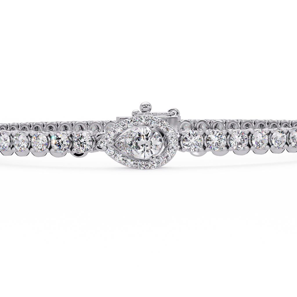 Pear Shape Halo Diamond Tennis Bracelet with Round Center Diamond
