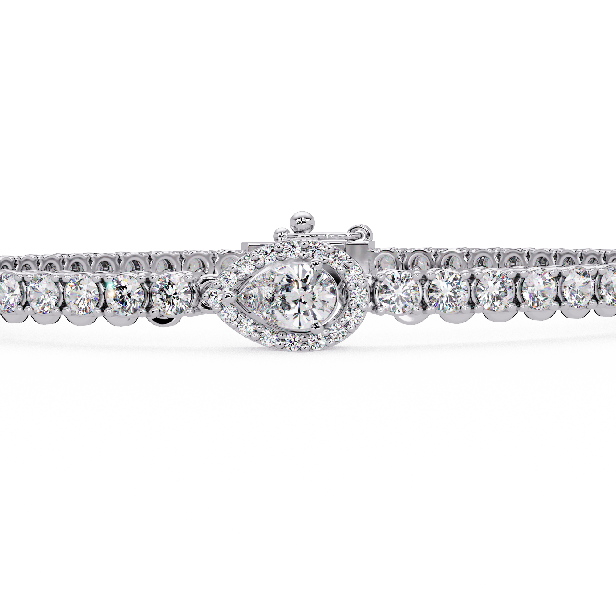 Pear Shape Halo Diamond Tennis Bracelet with Round Center Diamond