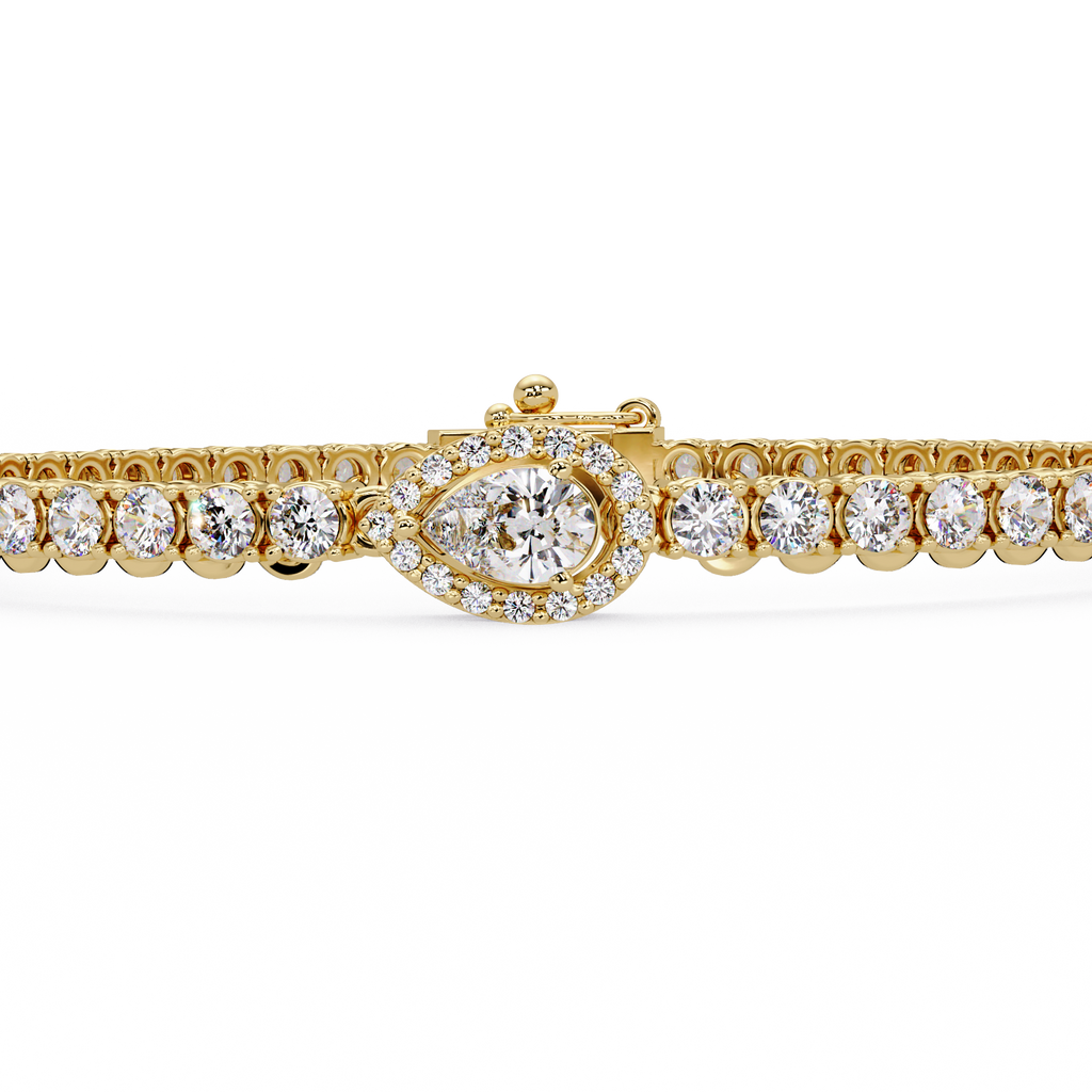 Pear Shape Halo Diamond Tennis Bracelet with Round Center Diamond