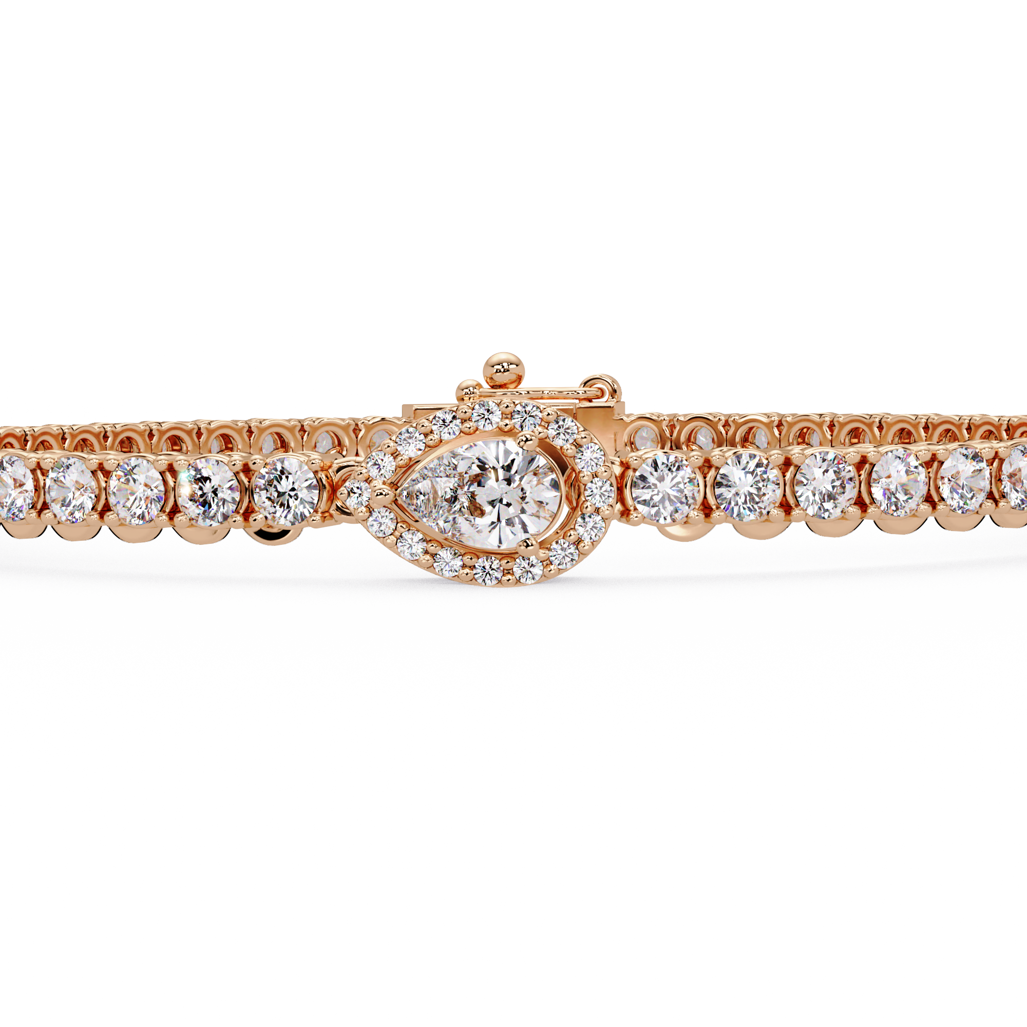 Pear Shape Halo Diamond Tennis Bracelet with Round Center Diamond