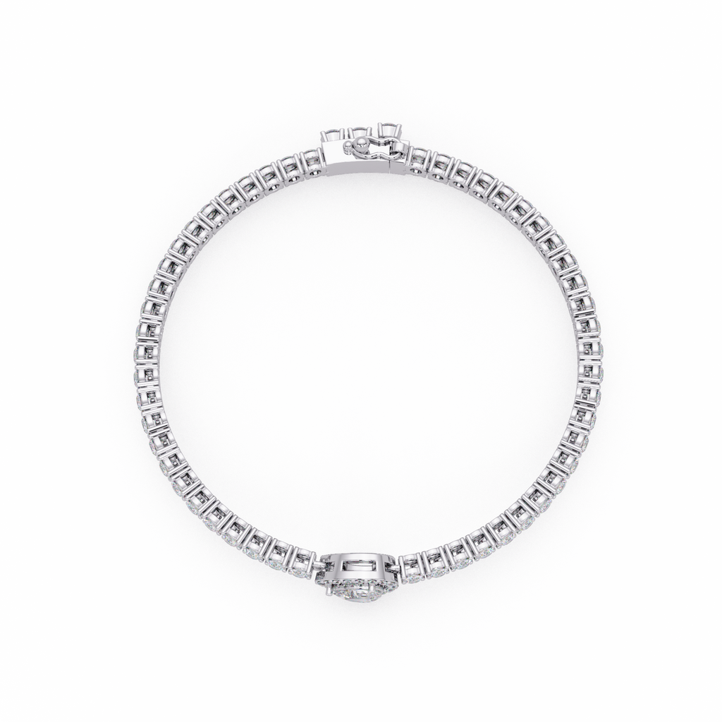 Pear Shape Halo Diamond Tennis Bracelet with Round Center Diamond