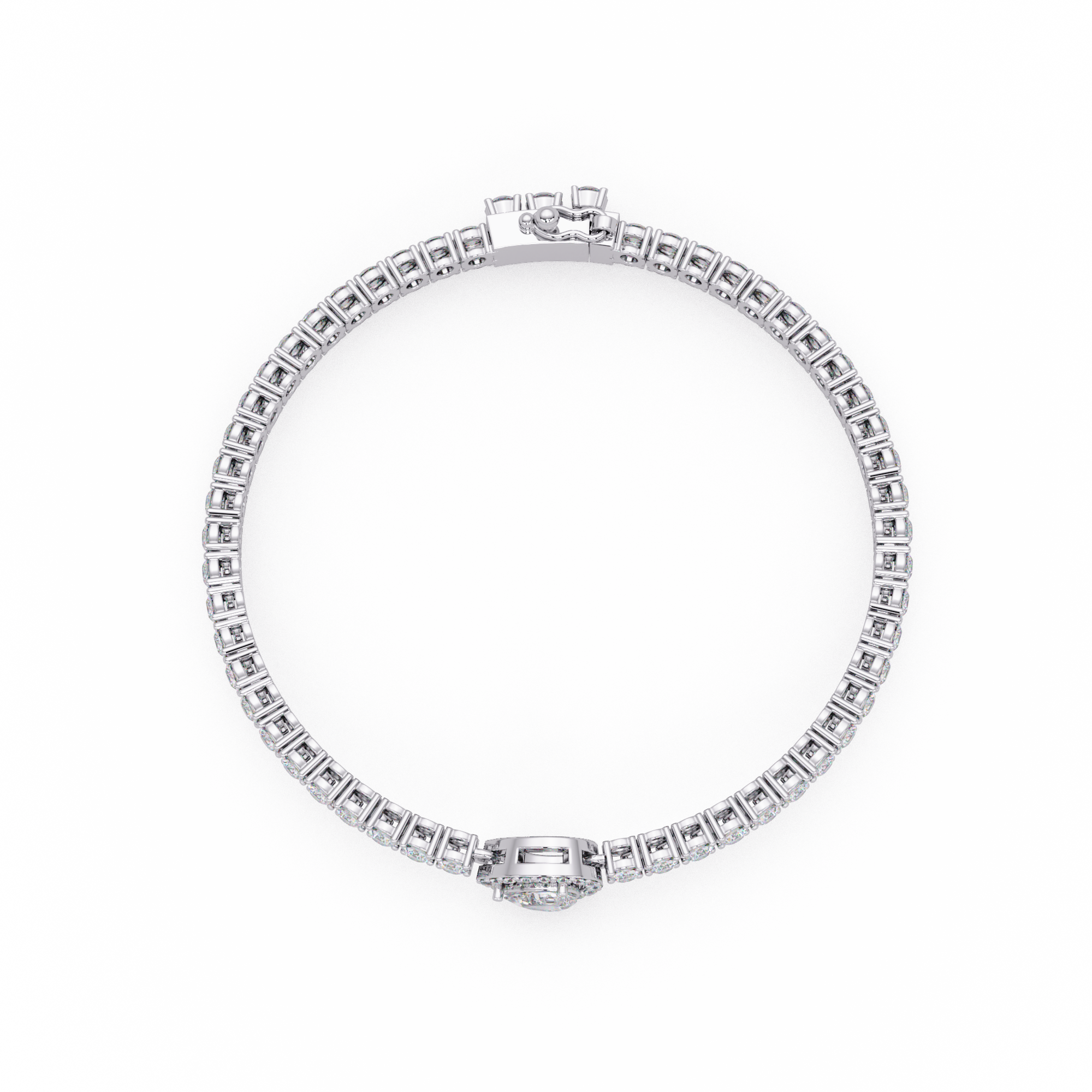 Pear Shape Halo Diamond Tennis Bracelet with Round Center Diamond