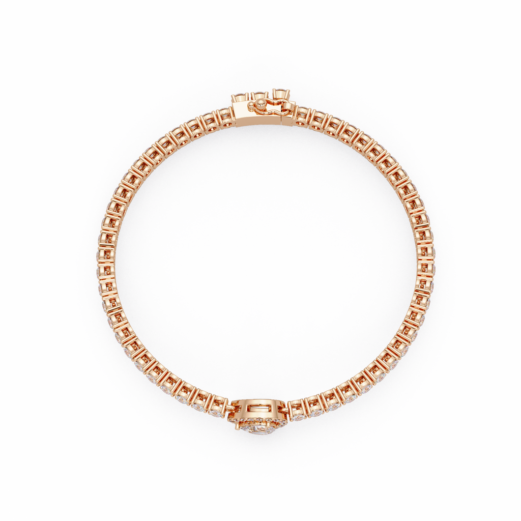 Pear Shape Halo Diamond Tennis Bracelet with Round Center Diamond