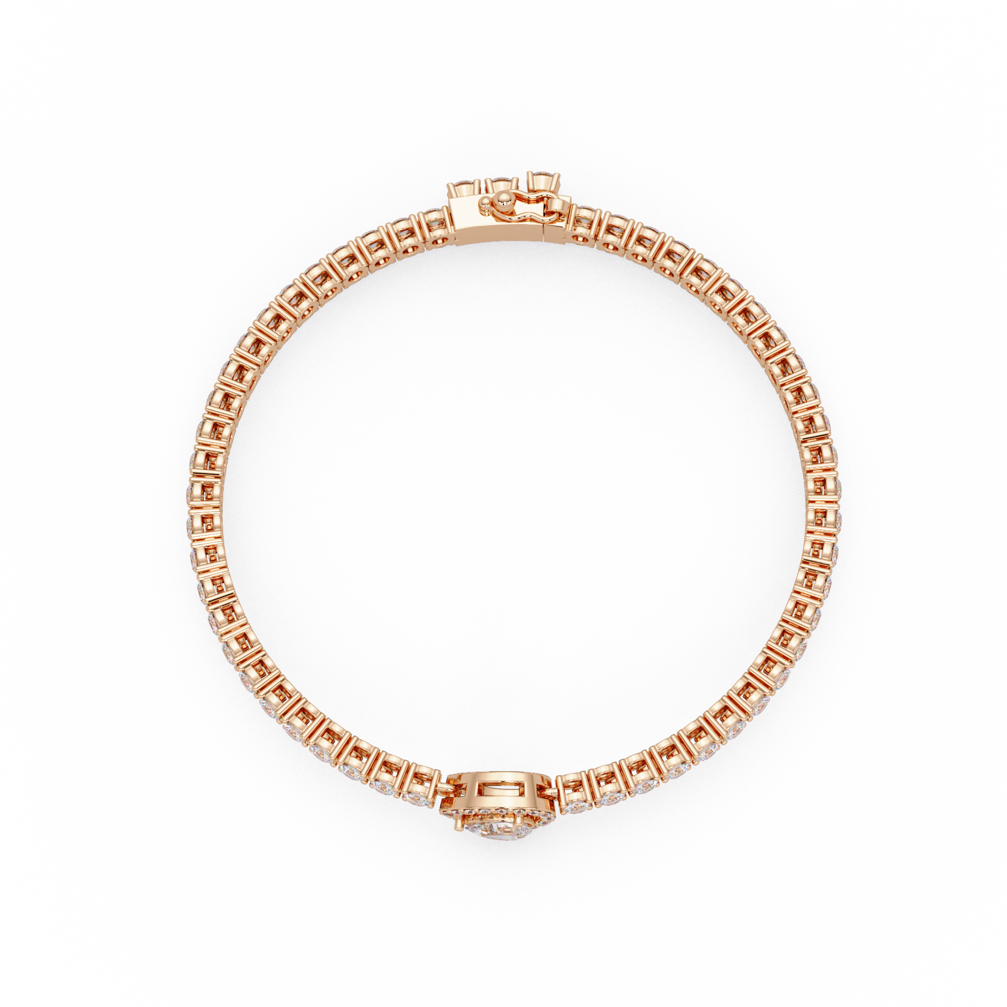 Pear Shape Halo Diamond Tennis Bracelet with Round Center Diamond