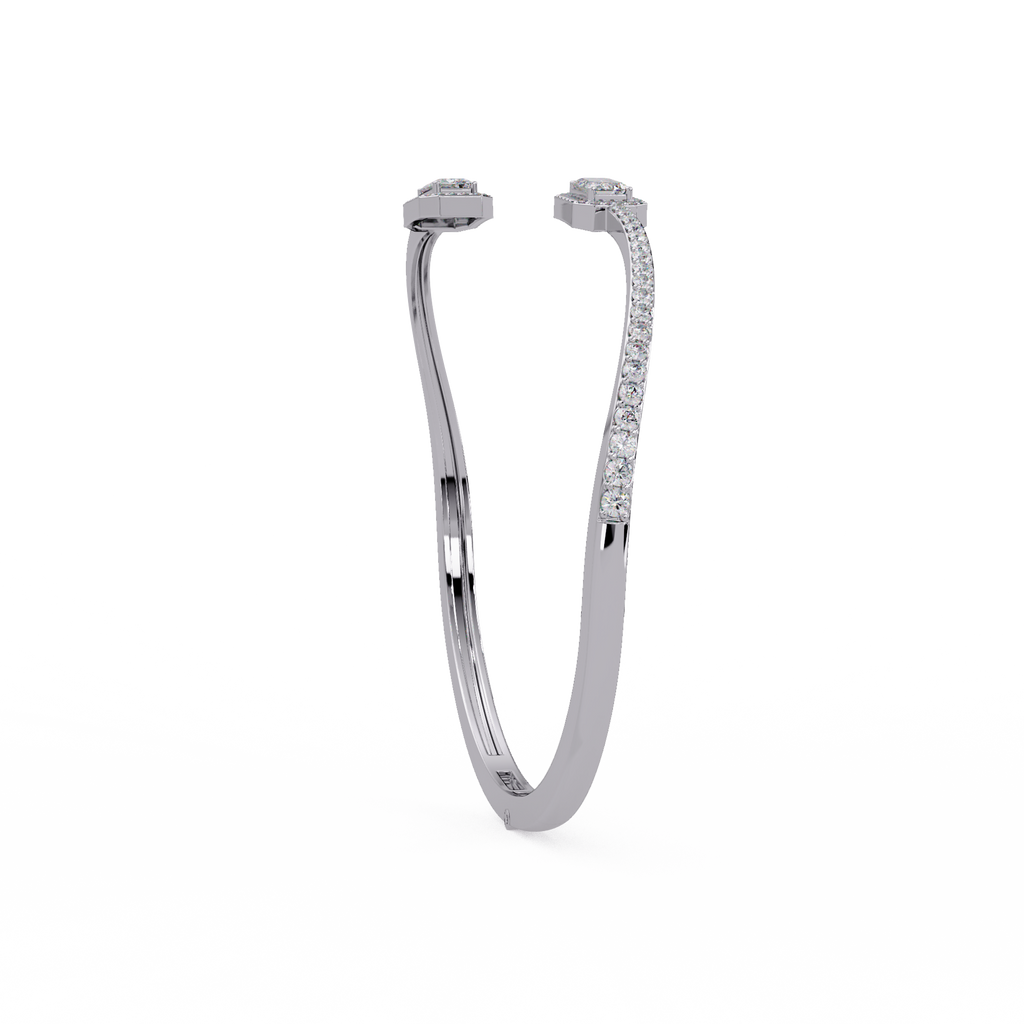 Emerald Cut Diamond Open Cuff Bangle Bracelet