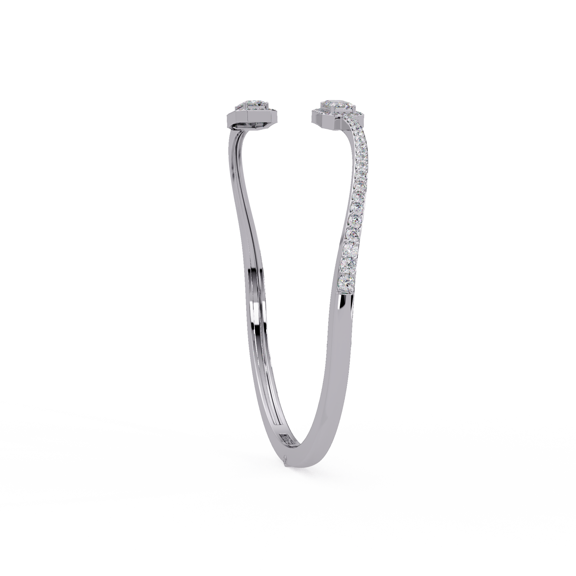Emerald Cut Diamond Open Cuff Bangle Bracelet