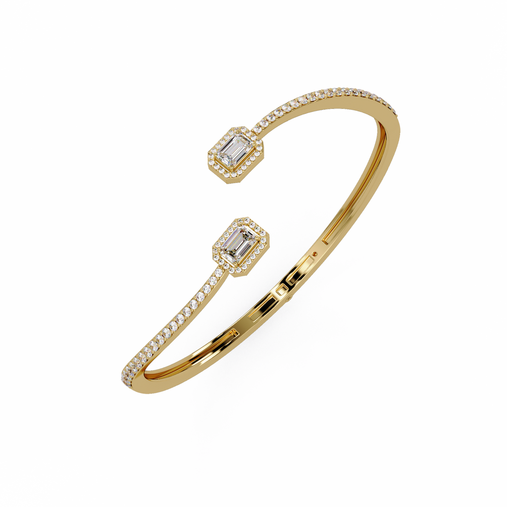 Emerald Cut Diamond Open Cuff Bangle Bracelet
