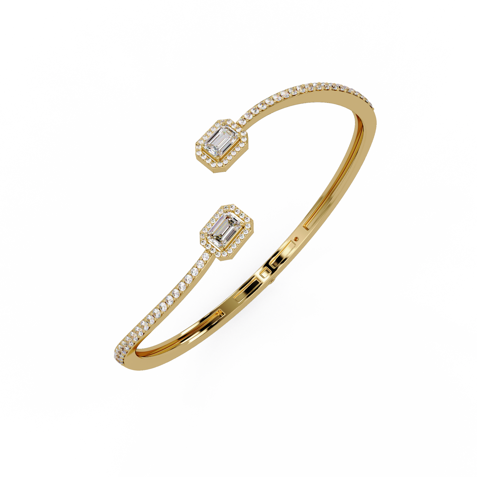 Emerald Cut Diamond Open Cuff Bangle Bracelet