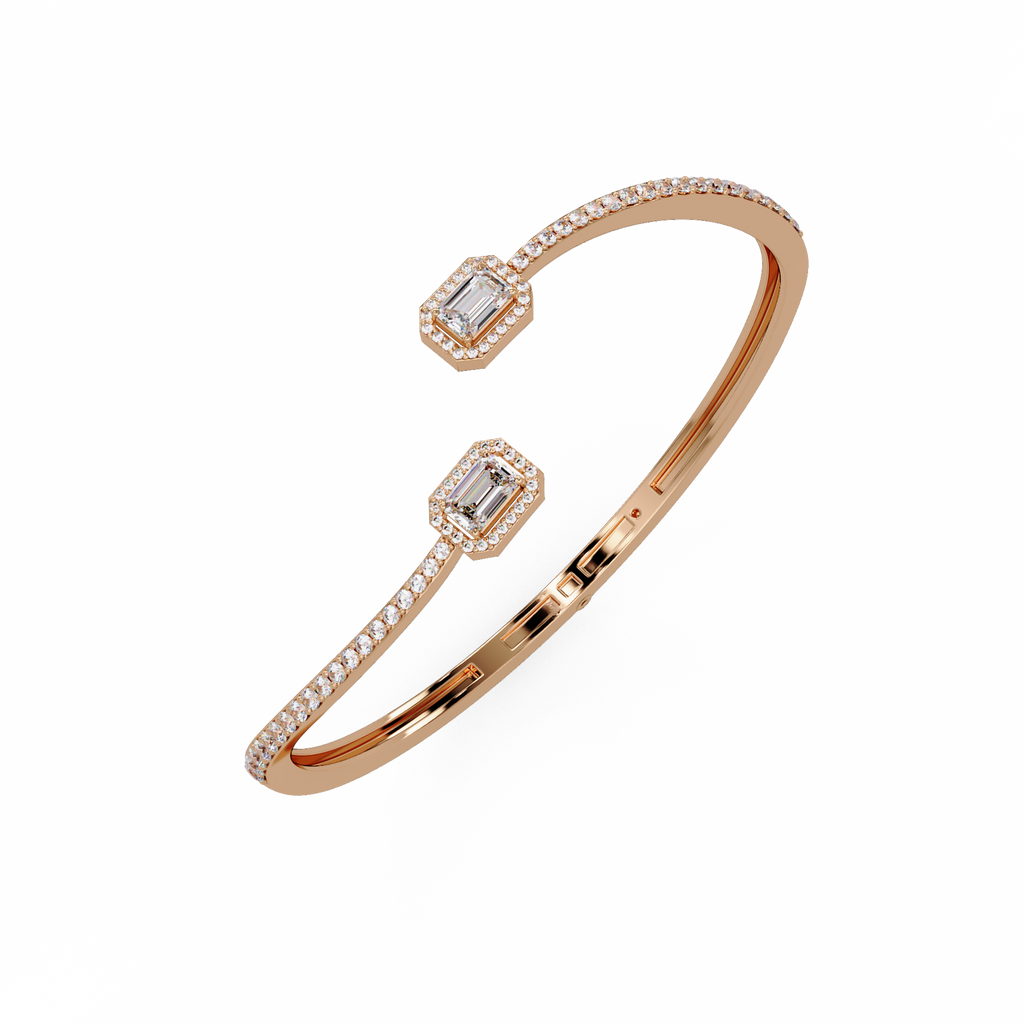Emerald Cut Diamond Open Cuff Bangle Bracelet