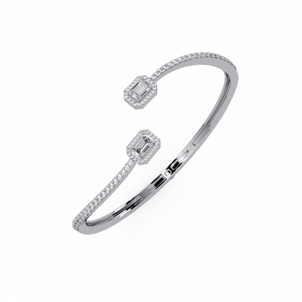 Emerald Cut Diamond Open Cuff Bangle Bracelet