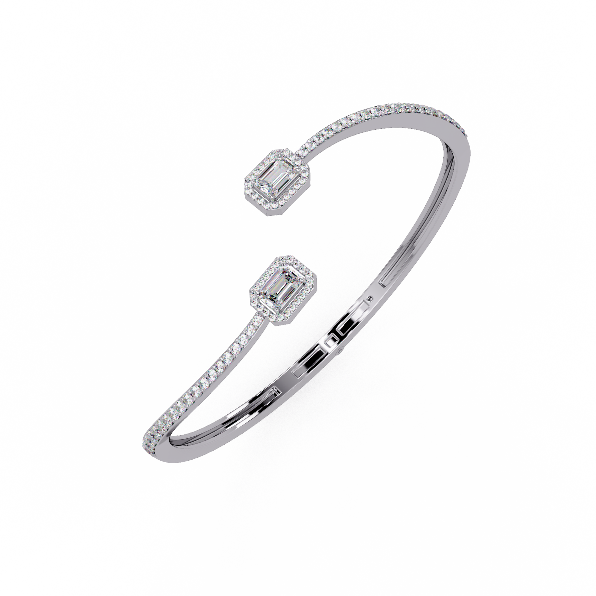 Emerald Cut Diamond Open Cuff Bangle Bracelet