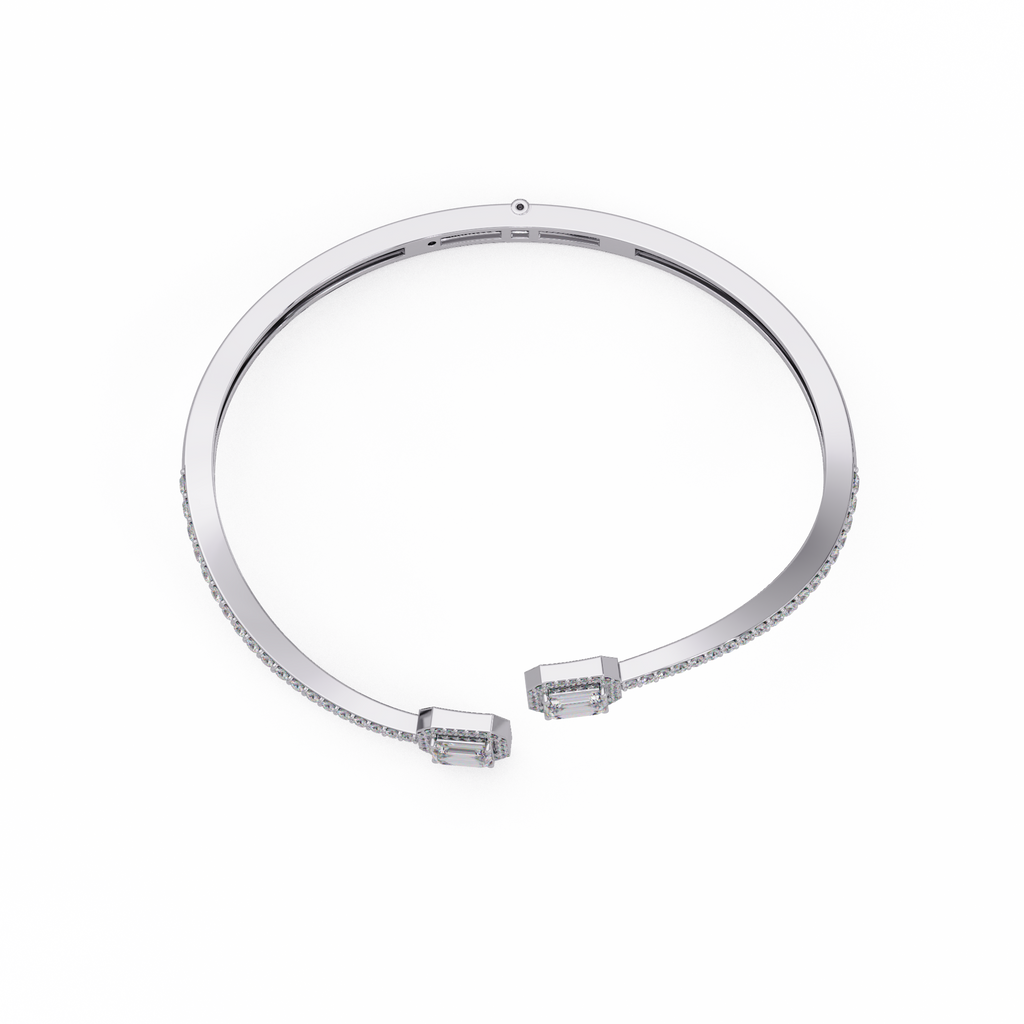 Emerald Cut Diamond Open Cuff Bangle Bracelet