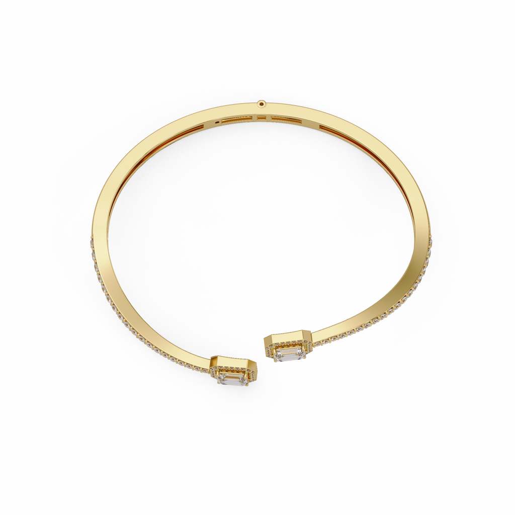 Emerald Cut Diamond Open Cuff Bangle Bracelet