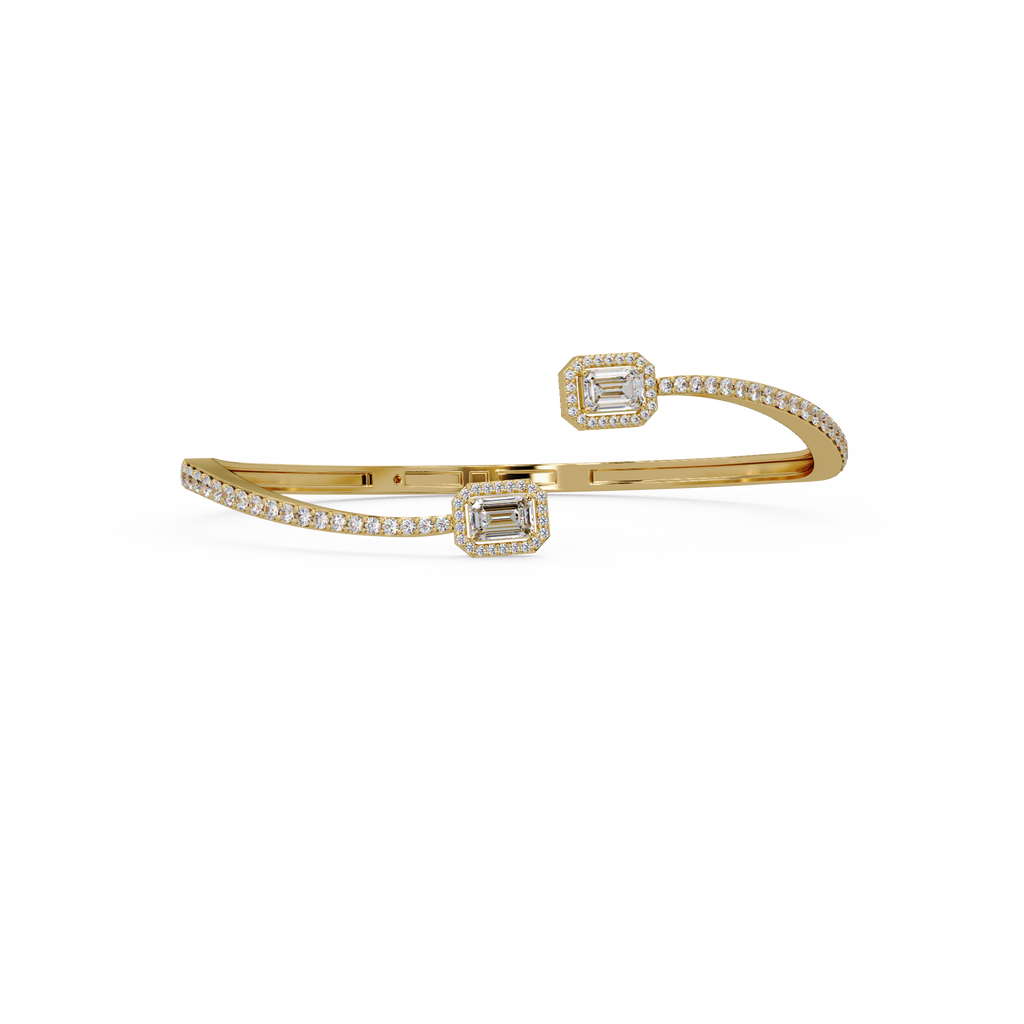 Emerald Cut Diamond Open Cuff Bangle Bracelet