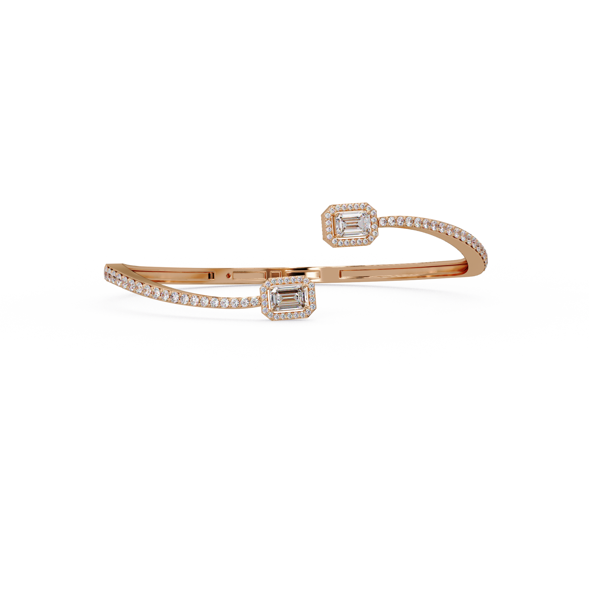 Emerald Cut Diamond Open Cuff Bangle Bracelet