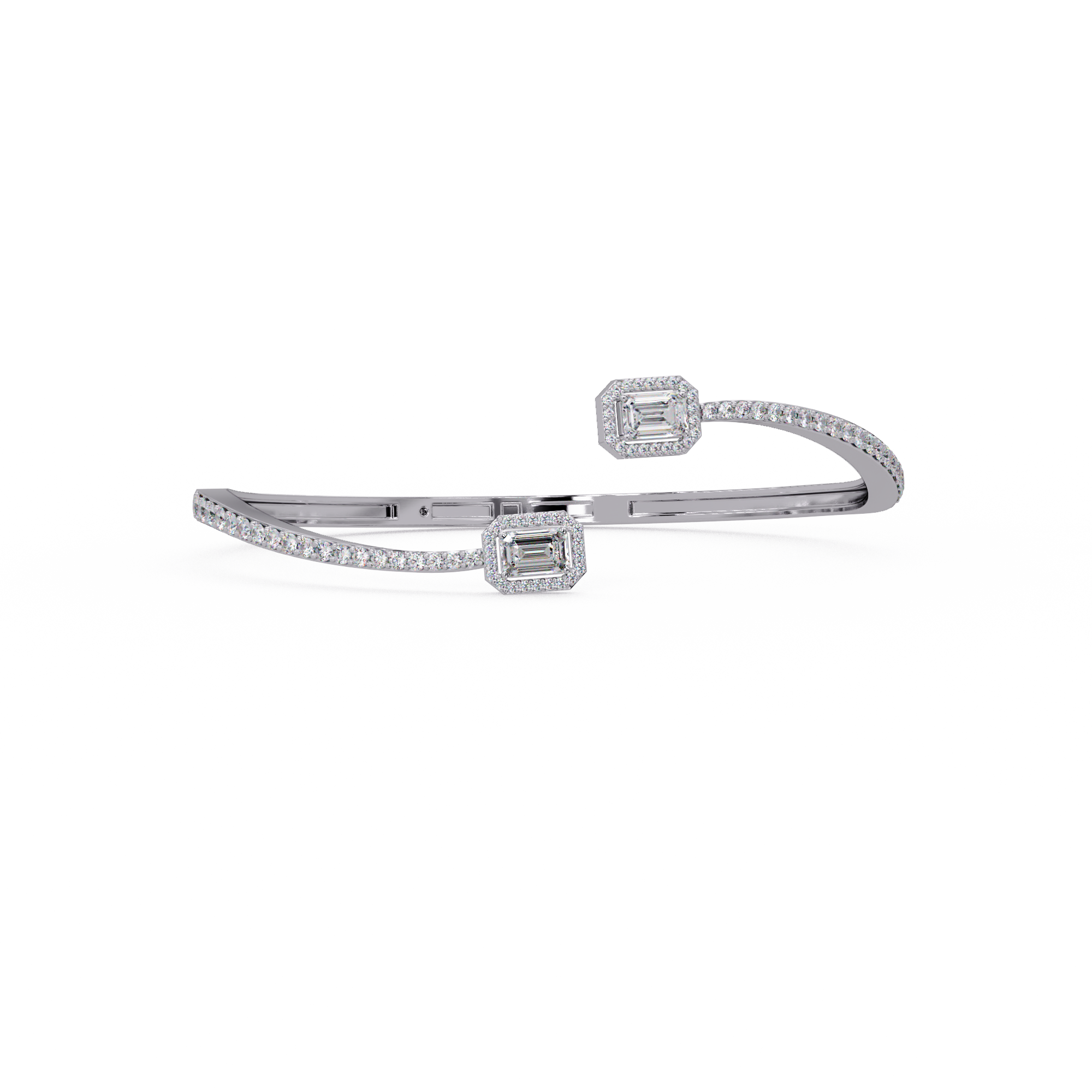 Emerald Cut Diamond Open Cuff Bangle Bracelet