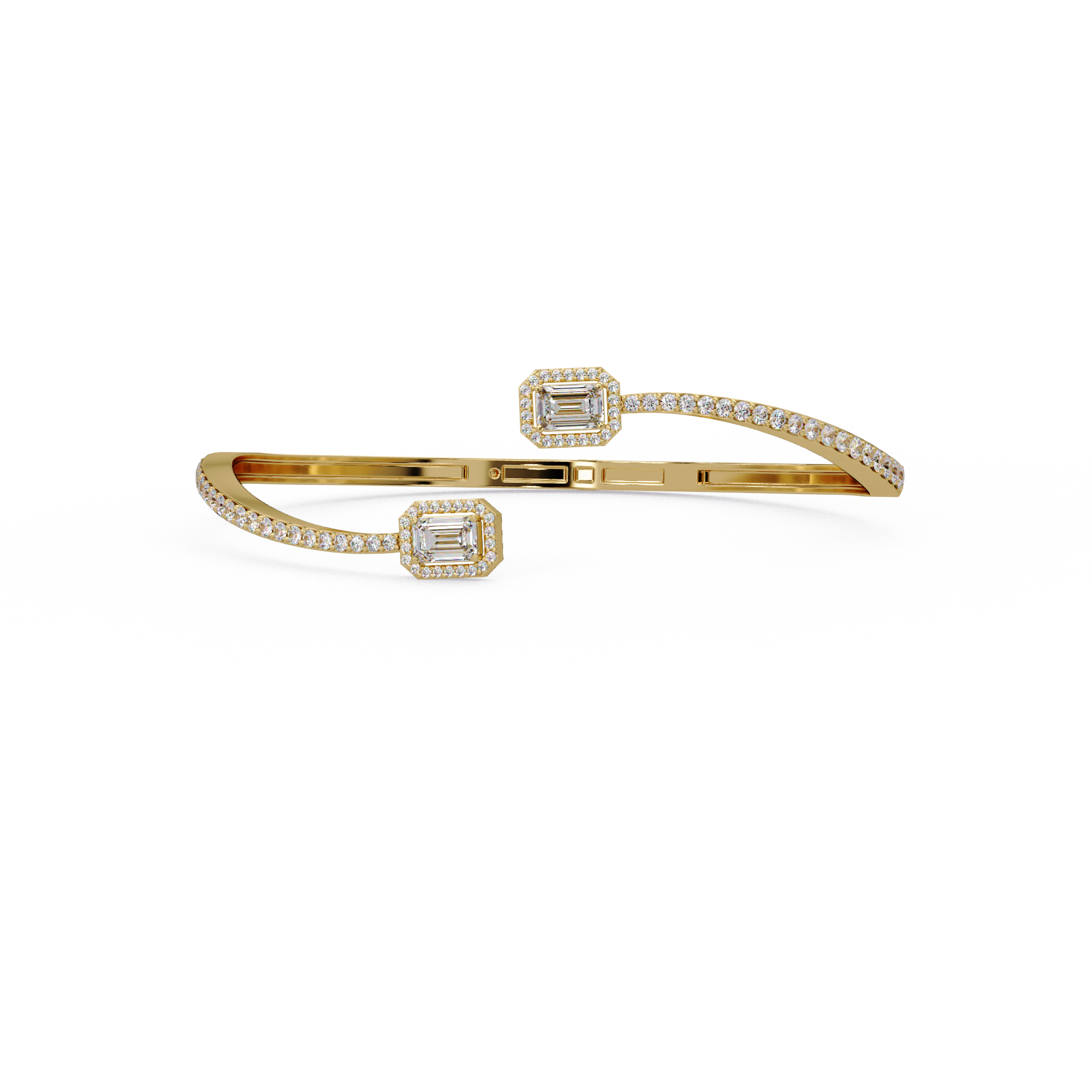 Emerald Cut Diamond Open Cuff Bangle Bracelet