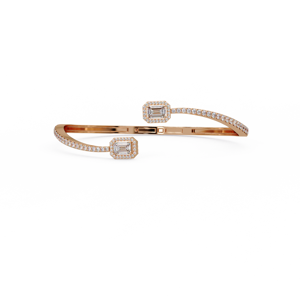 Emerald Cut Diamond Open Cuff Bangle Bracelet