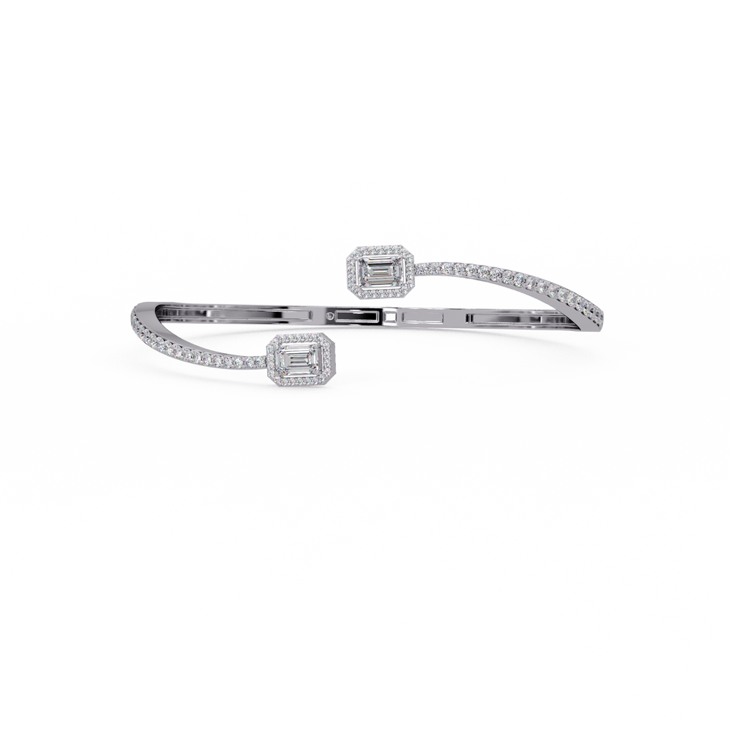 Emerald Cut Diamond Open Cuff Bangle Bracelet
