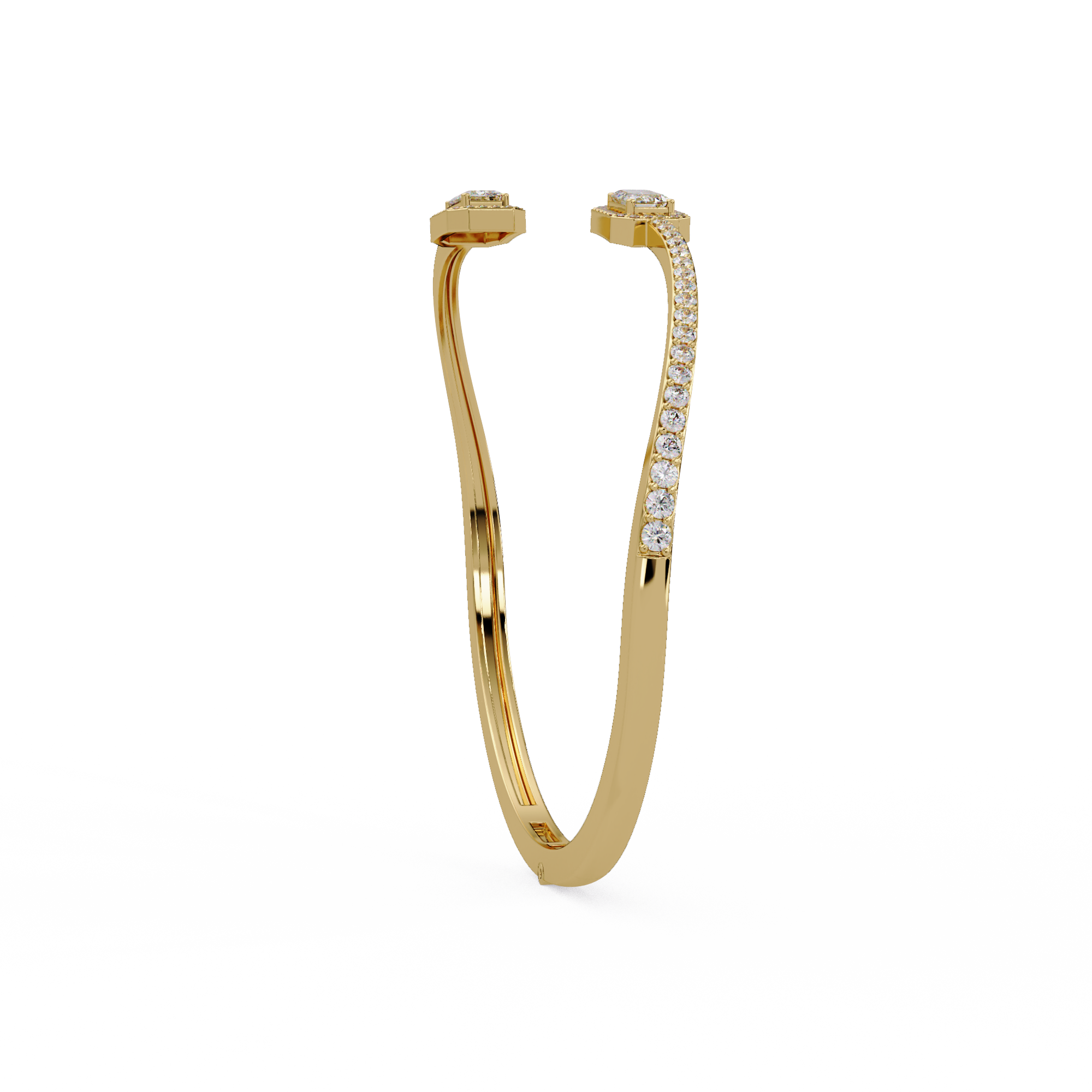Emerald Cut Diamond Open Cuff Bangle Bracelet