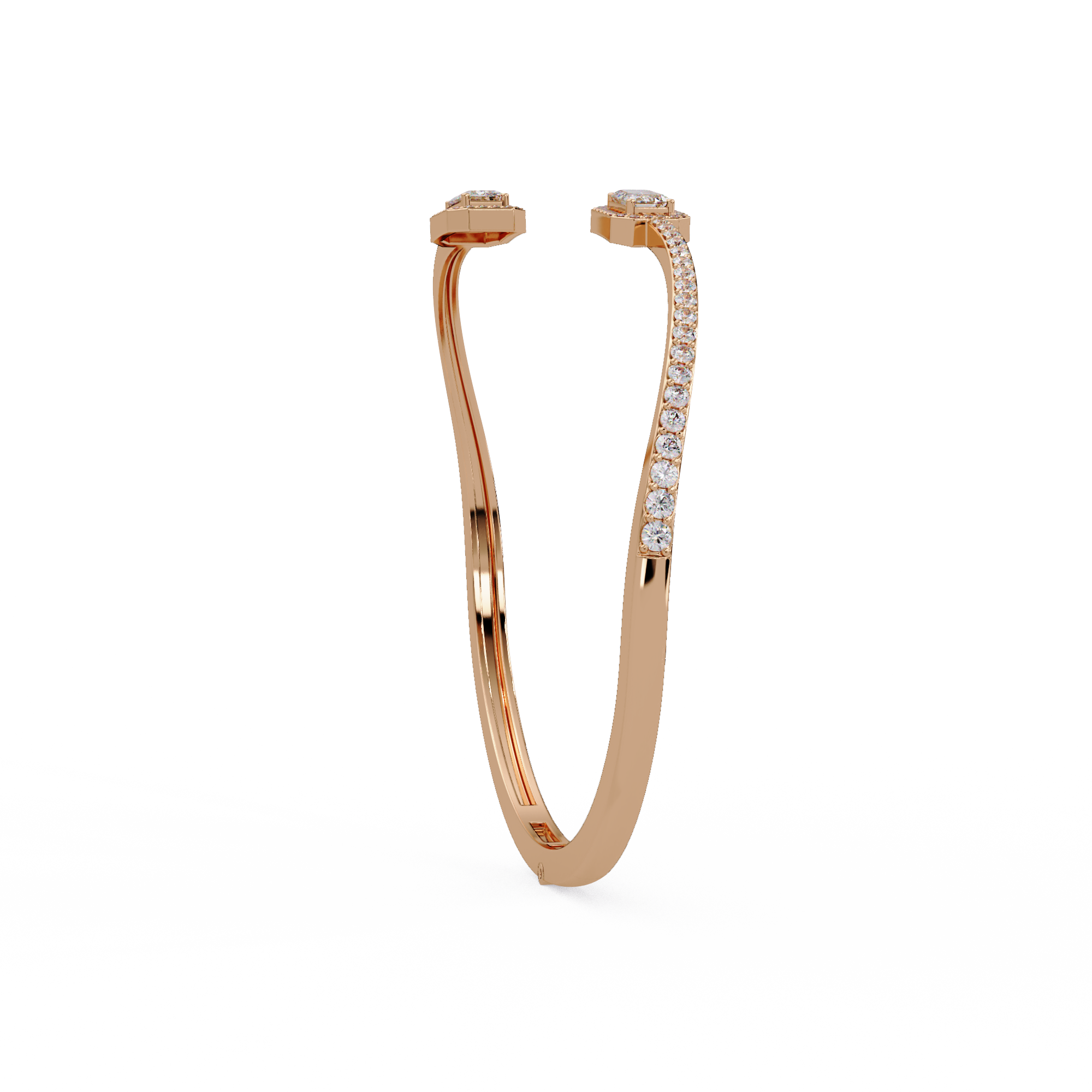 Emerald Cut Diamond Open Cuff Bangle Bracelet