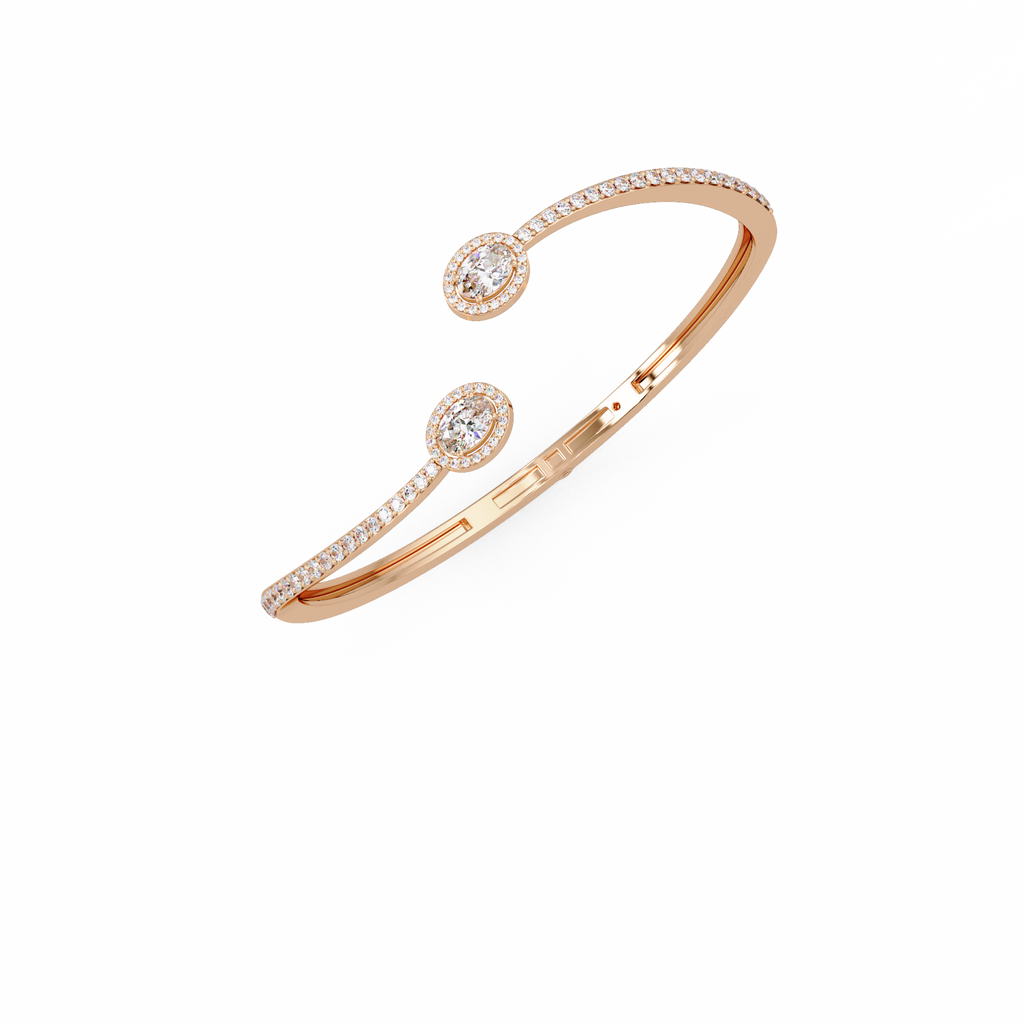 Oval Halo Open Diamond Cuff Bracelet