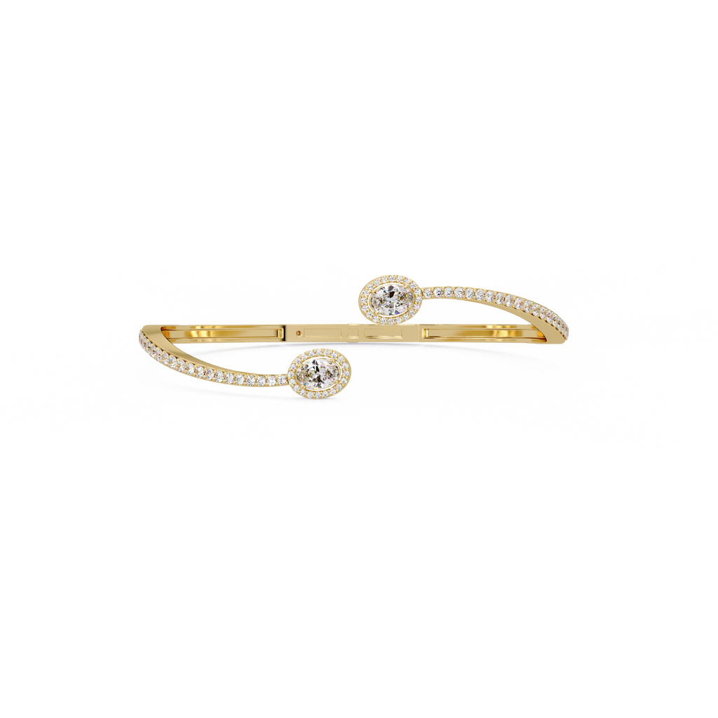 Oval Halo Open Diamond Cuff Bracelet