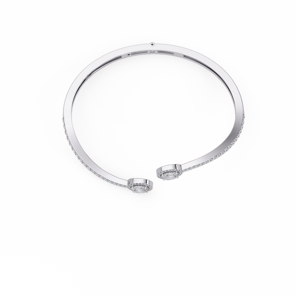 Oval Halo Open Diamond Cuff Bracelet