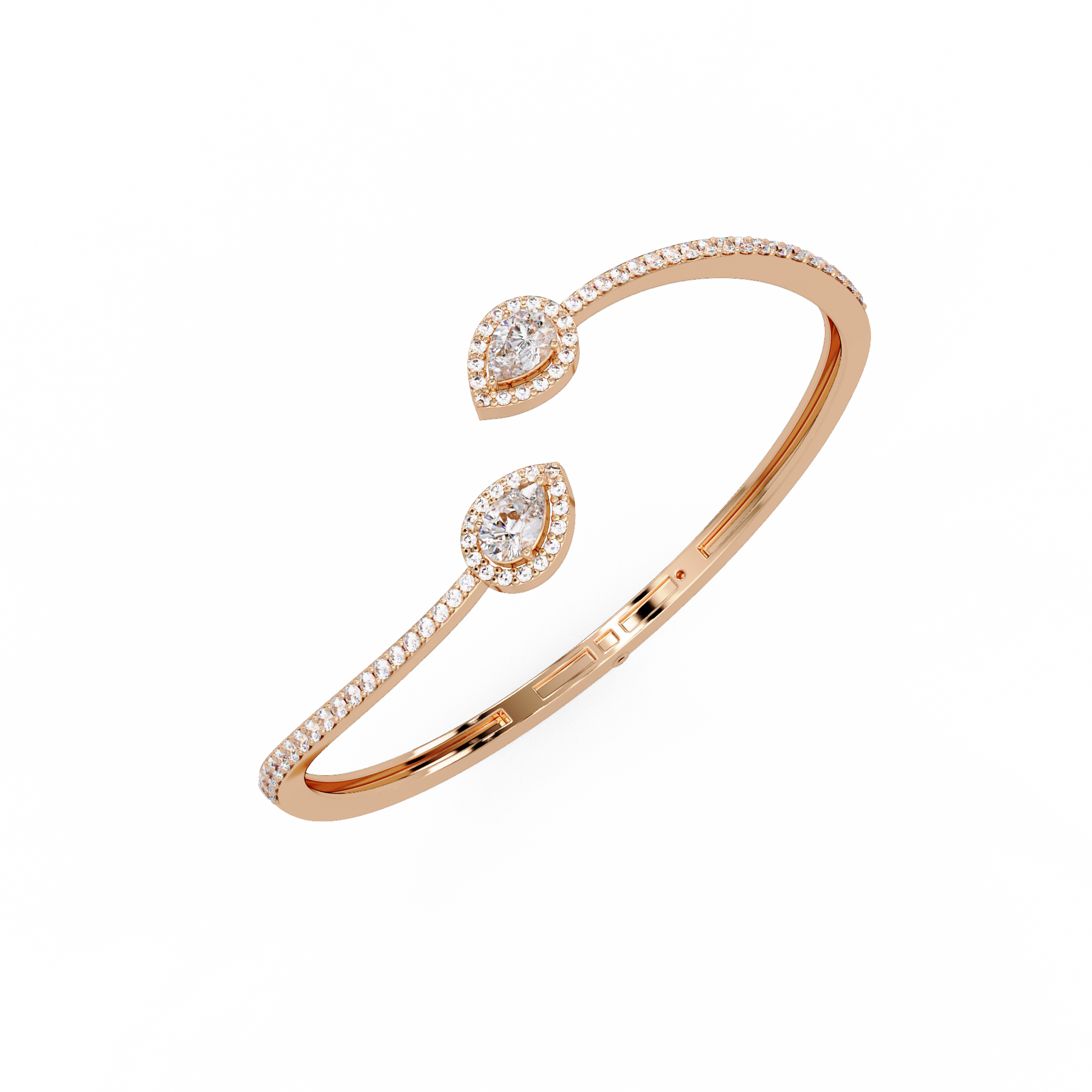 Pear Halo Diamond Open Cuff Bracelet