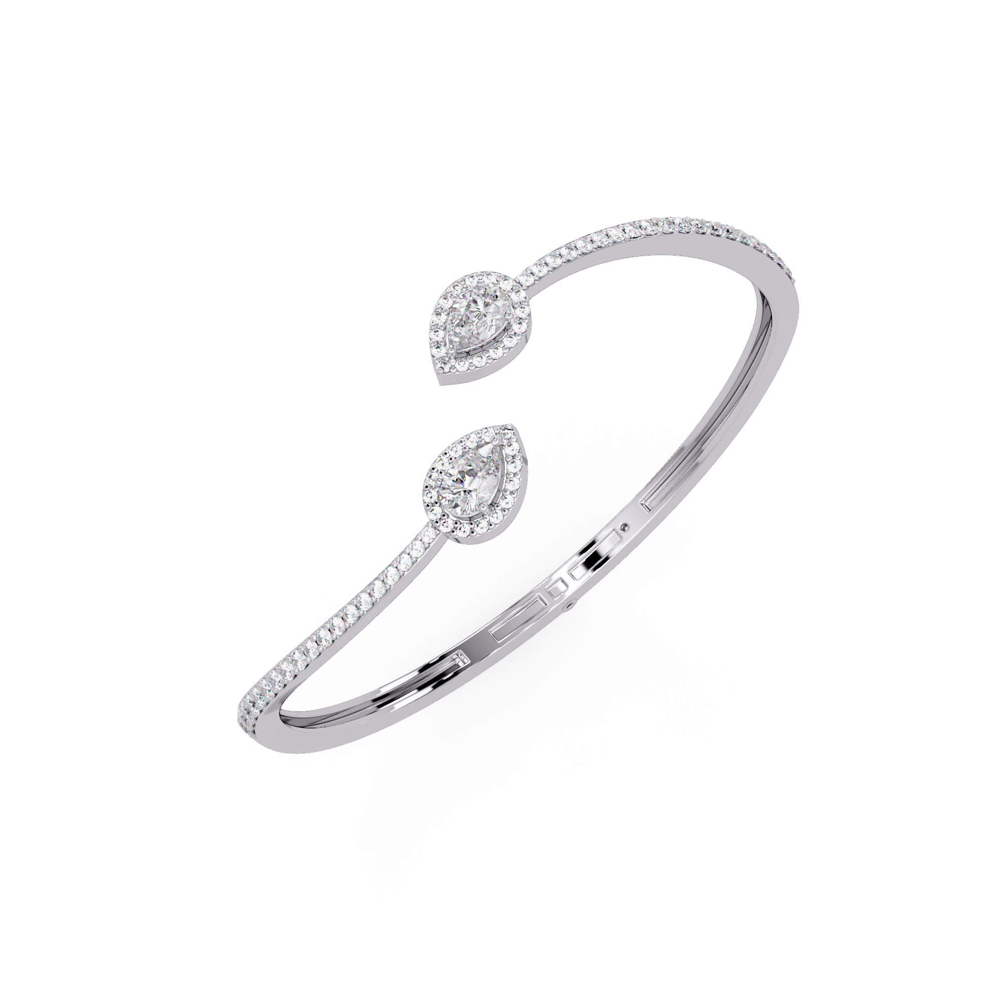 Pear Halo Diamond Open Cuff Bracelet