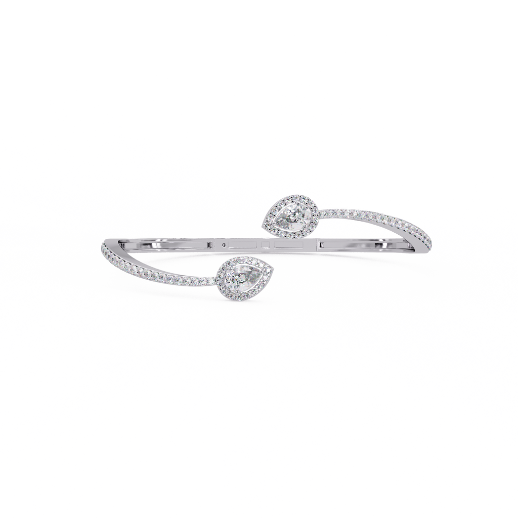 Pear Halo Diamond Open Cuff Bracelet