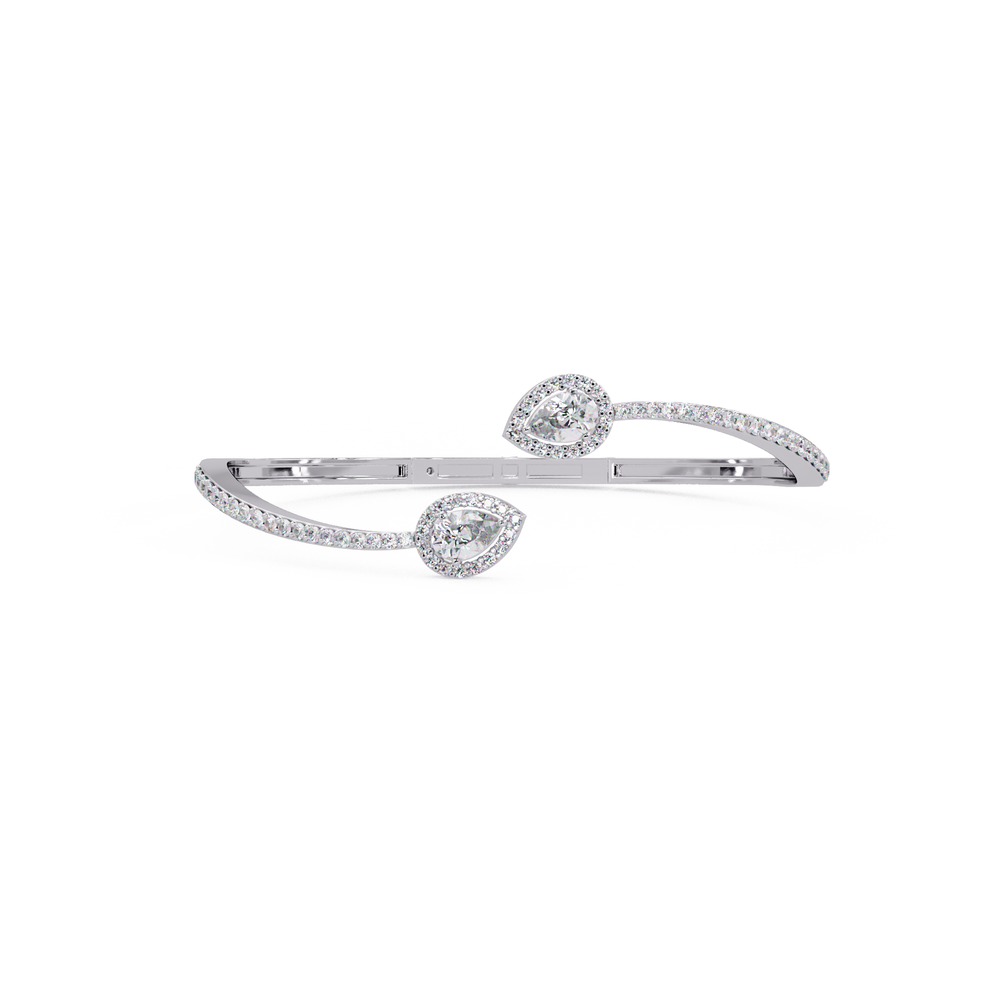 Pear Halo Diamond Open Cuff Bracelet