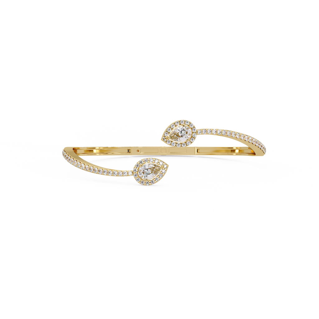 Pear Halo Diamond Open Cuff Bracelet