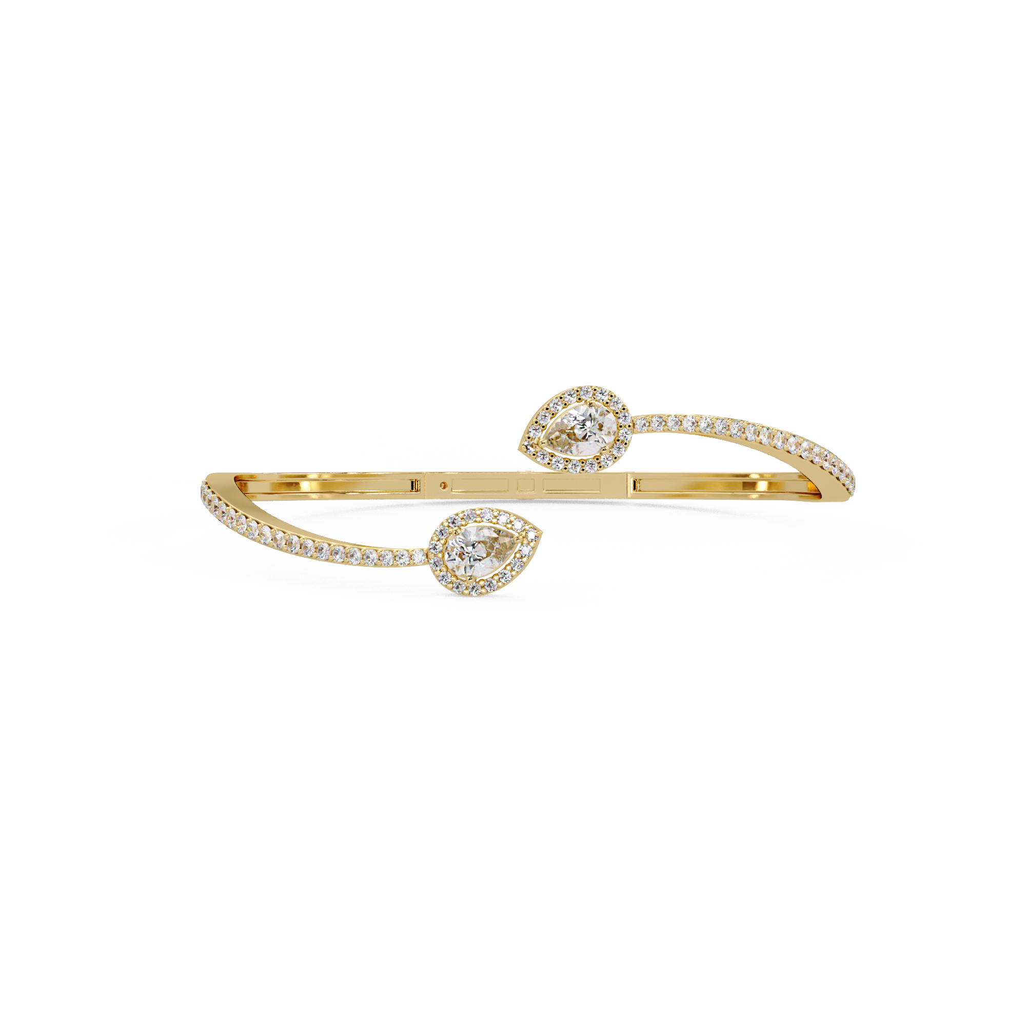Pear Halo Diamond Open Cuff Bracelet