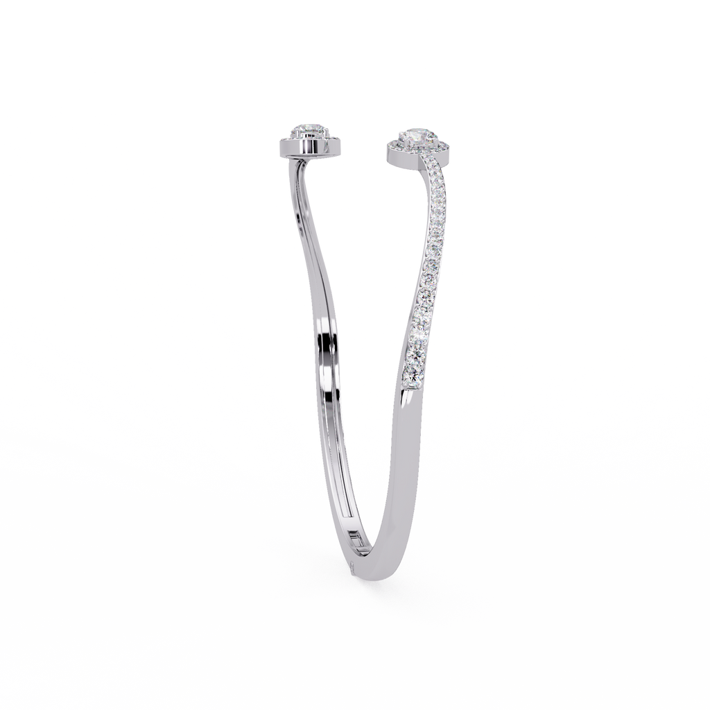 Round Halo Open Diamond Cuff Bracelet