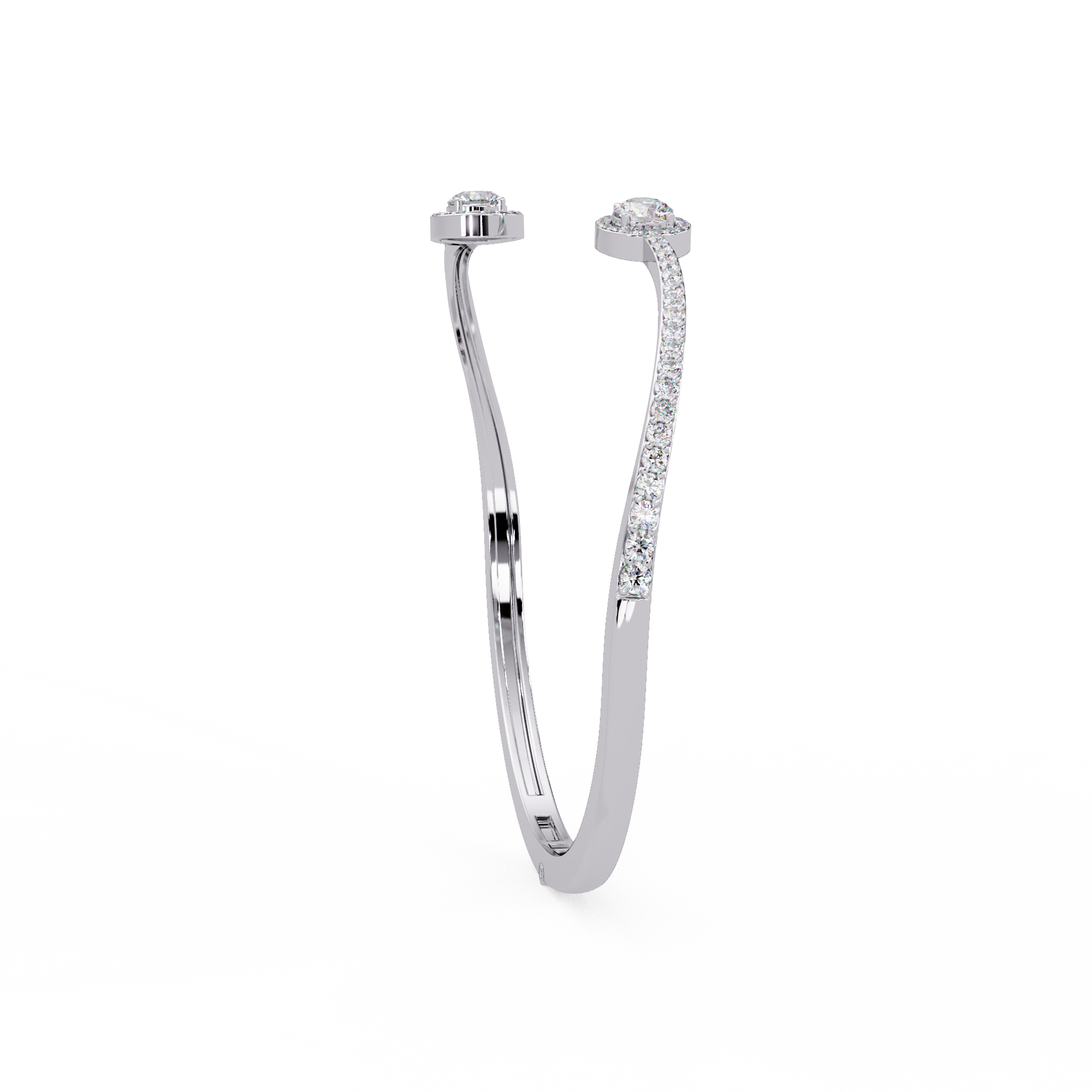Round Halo Open Diamond Cuff Bracelet