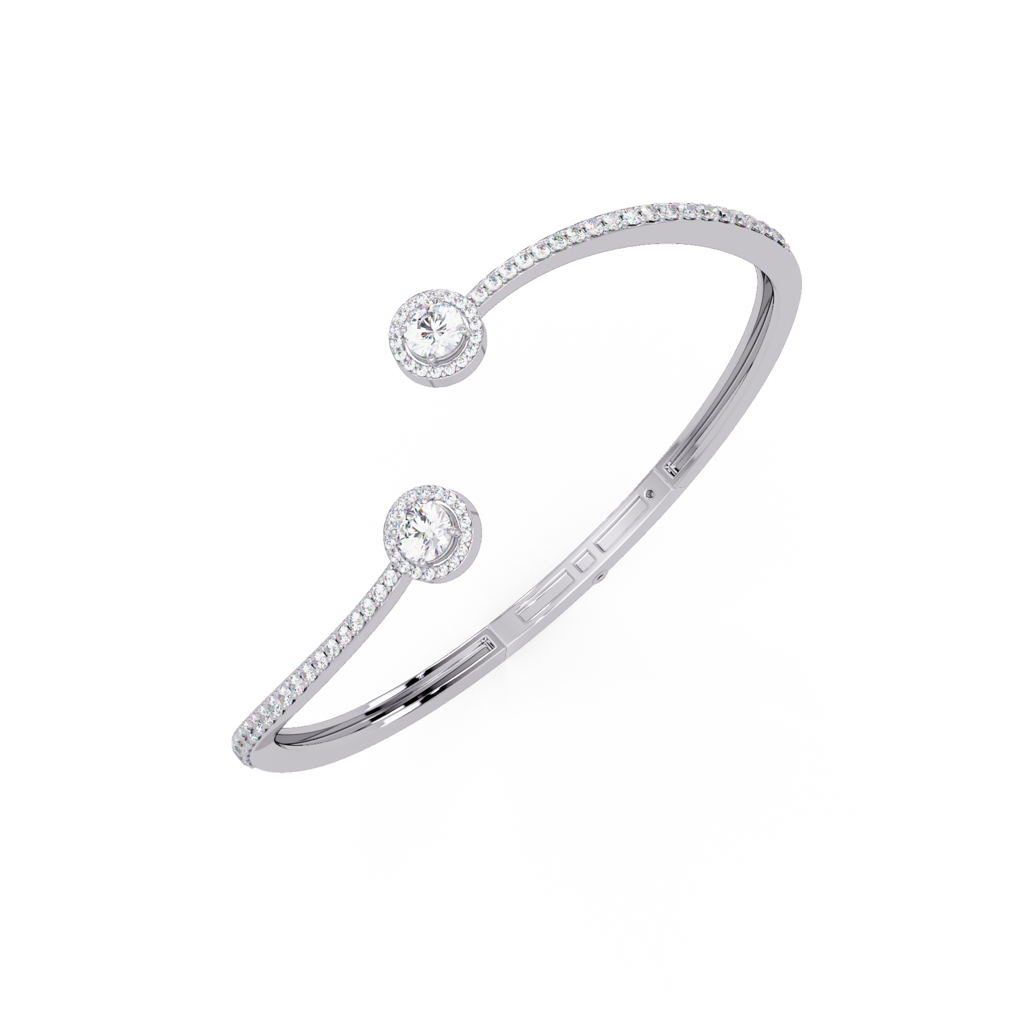 Round Halo Open Diamond Cuff Bracelet