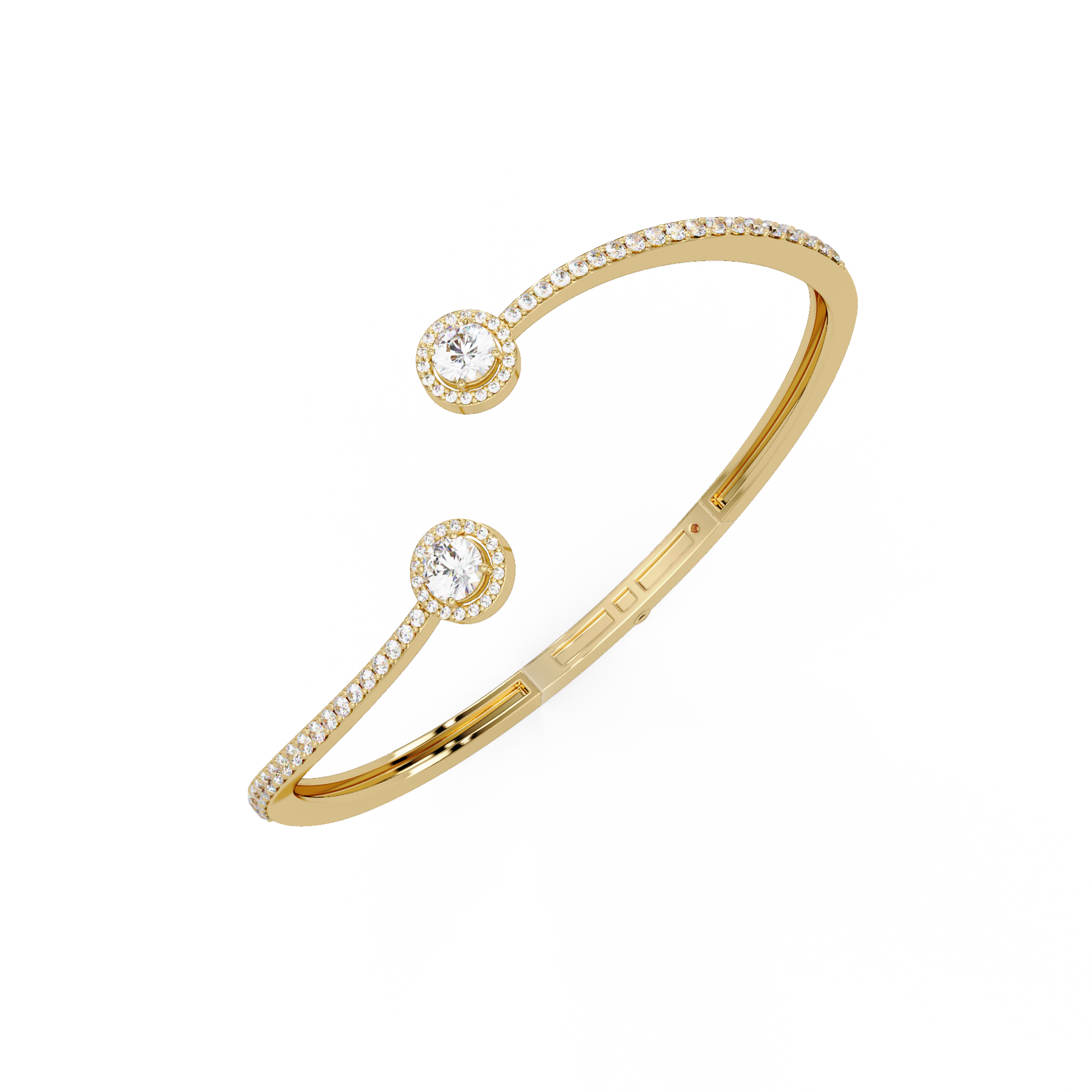 Round Halo Open Diamond Cuff Bracelet