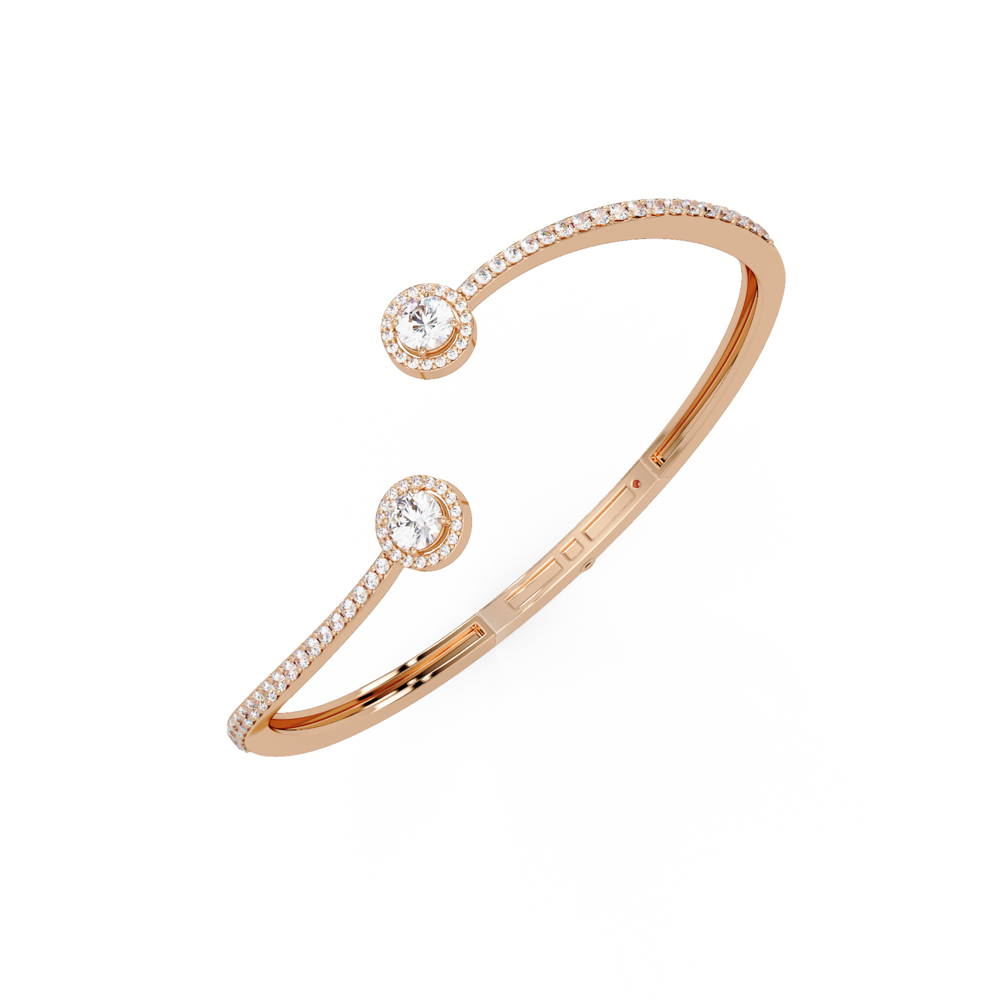 Round Halo Open Diamond Cuff Bracelet