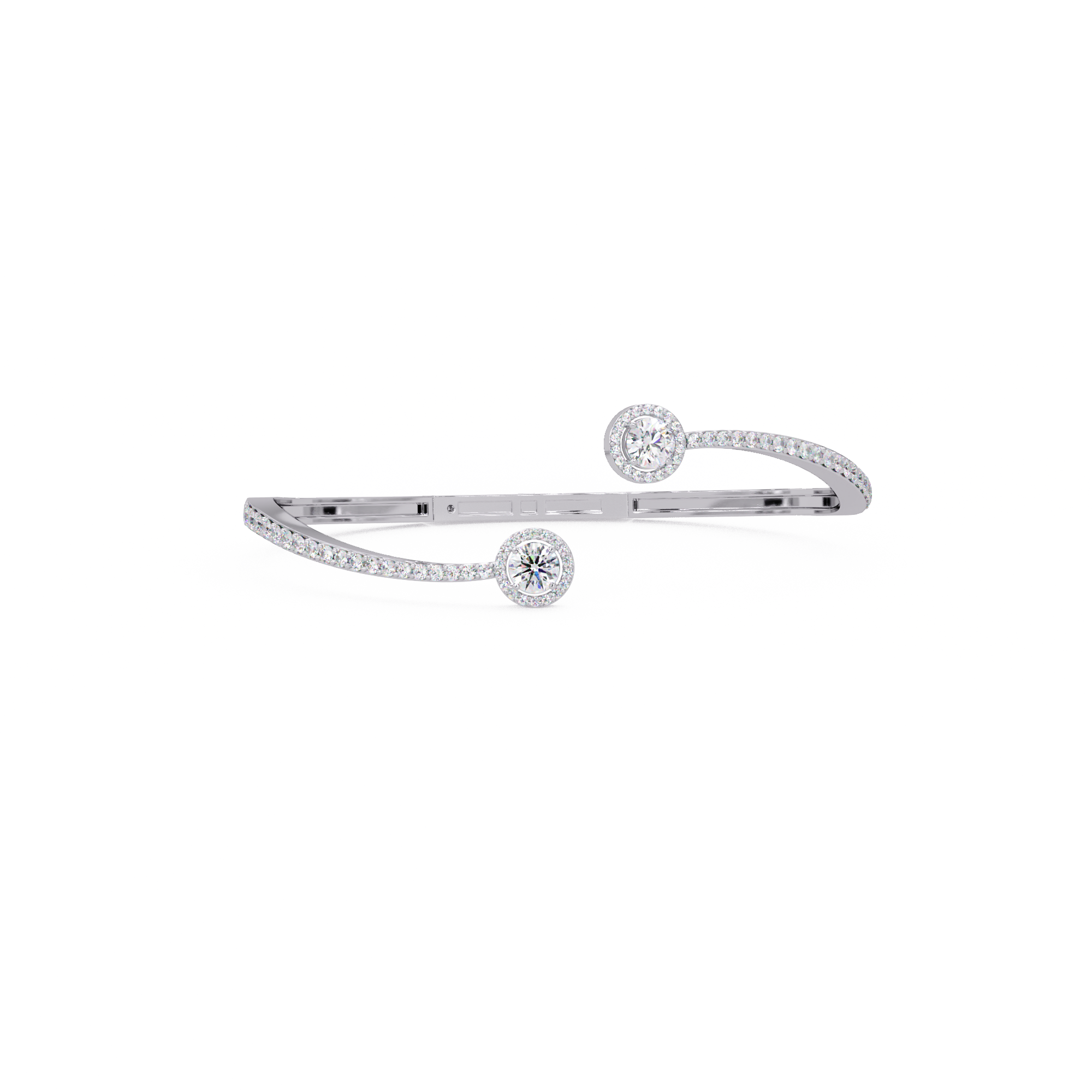Round Halo Open Diamond Cuff Bracelet