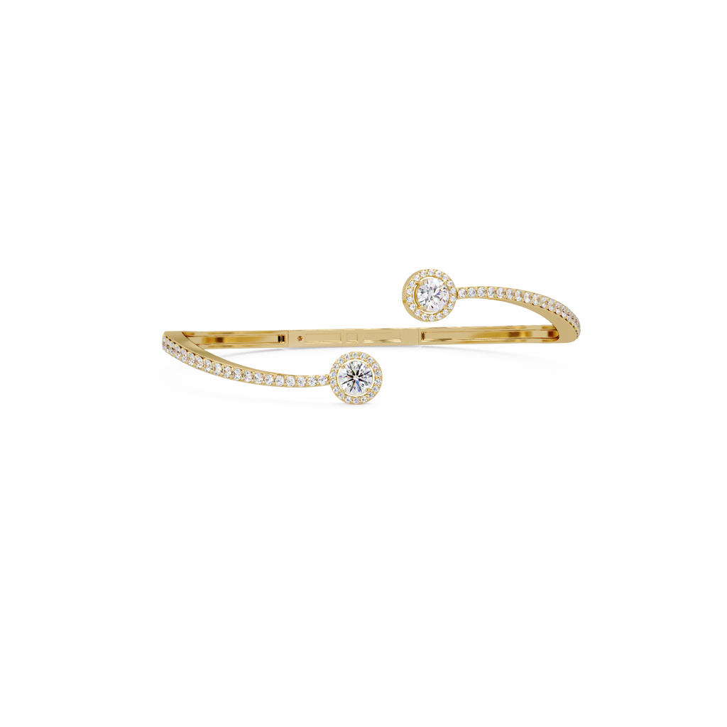 Round Halo Open Diamond Cuff Bracelet