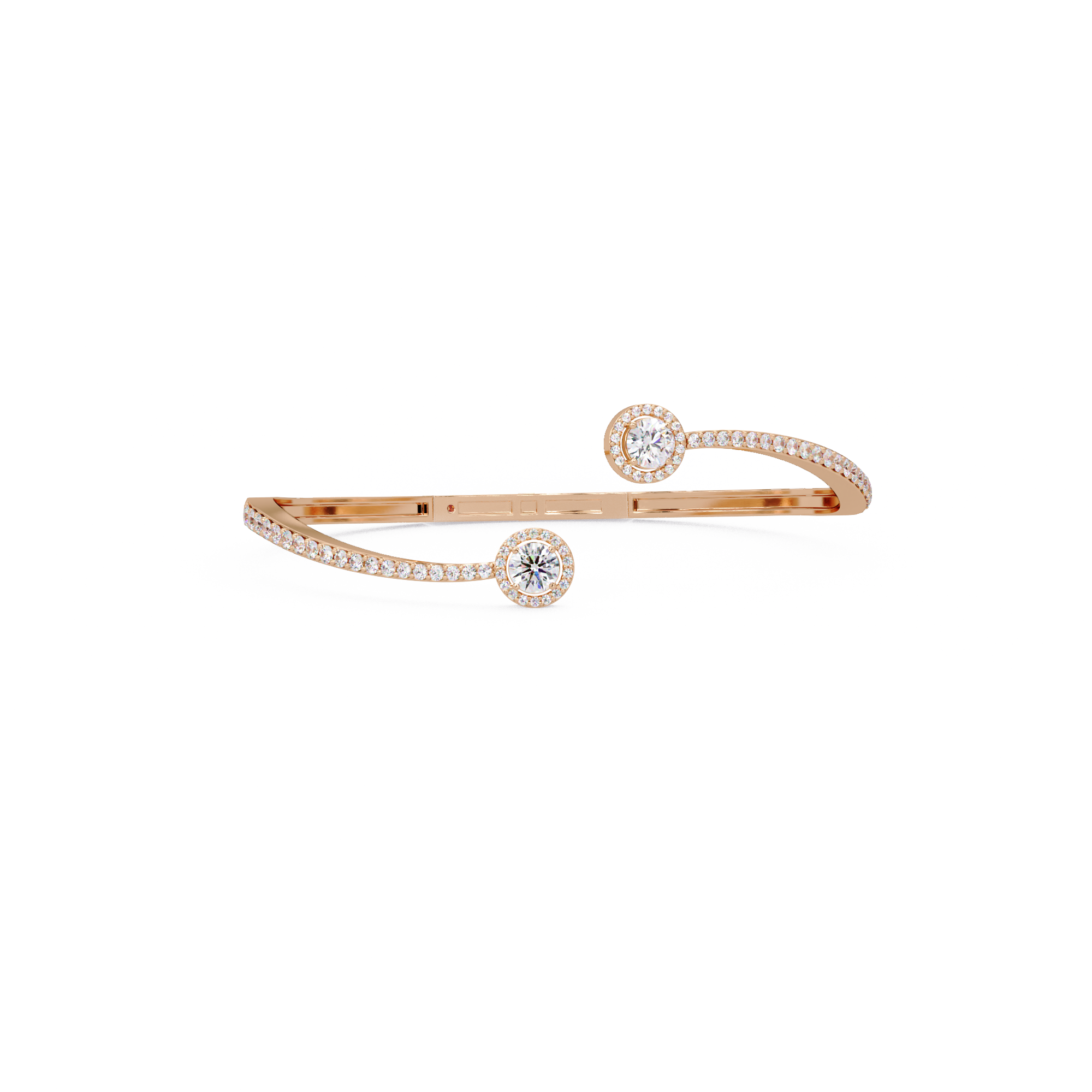 Round Halo Open Diamond Cuff Bracelet