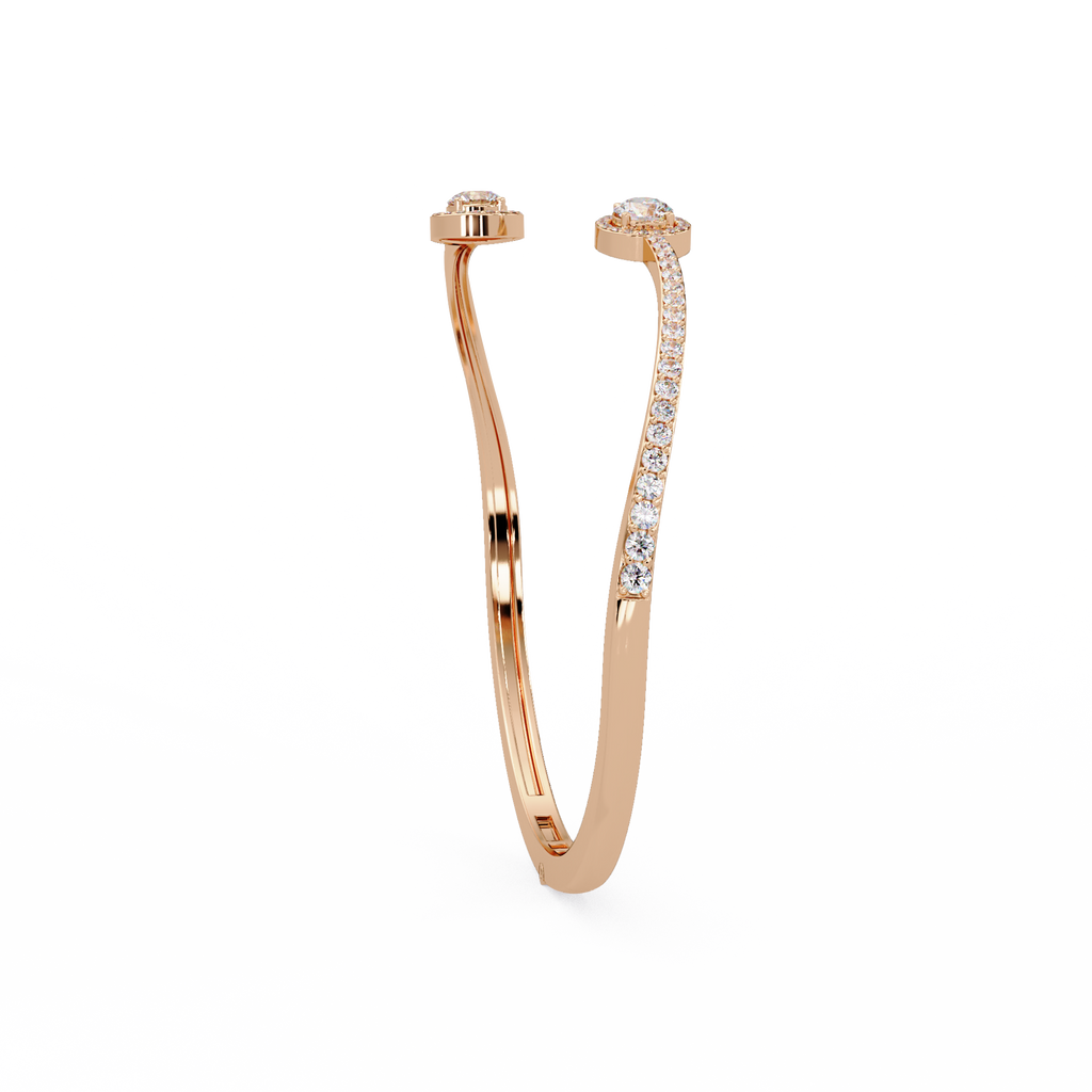 Round Halo Open Diamond Cuff Bracelet