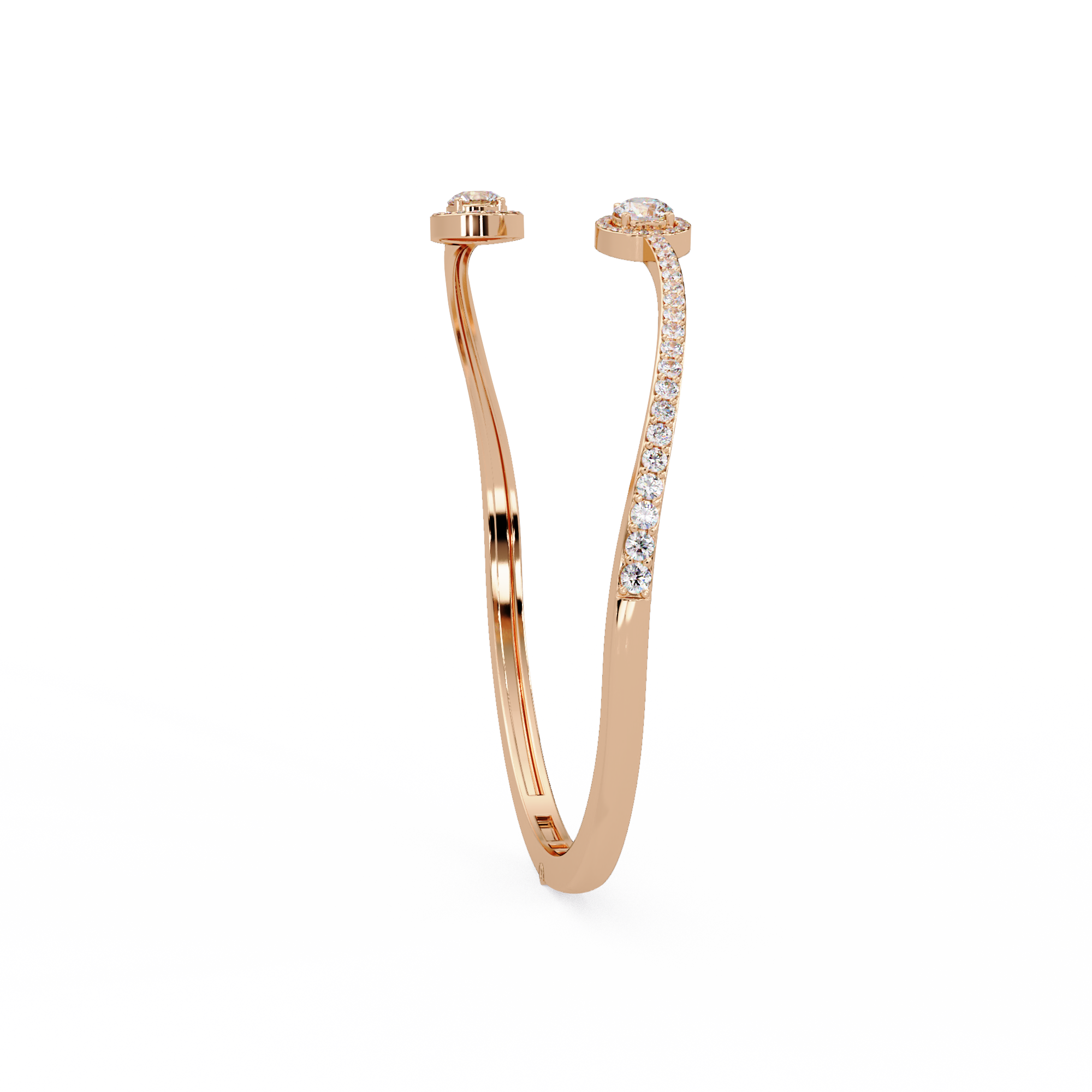 Round Halo Open Diamond Cuff Bracelet