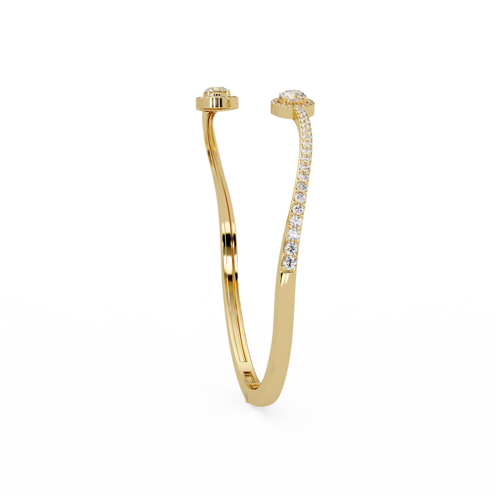 Round Halo Open Diamond Cuff Bracelet