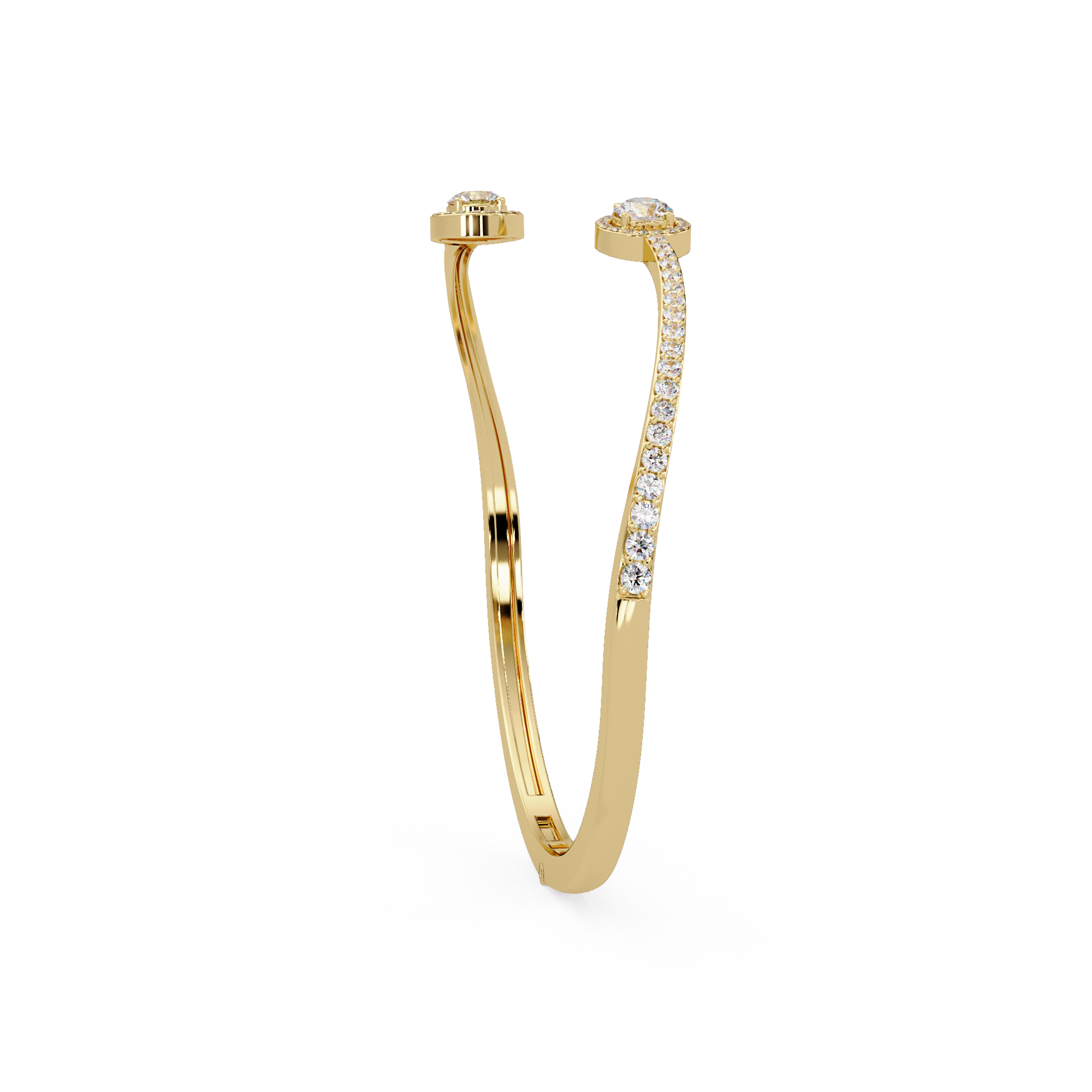 Round Halo Open Diamond Cuff Bracelet