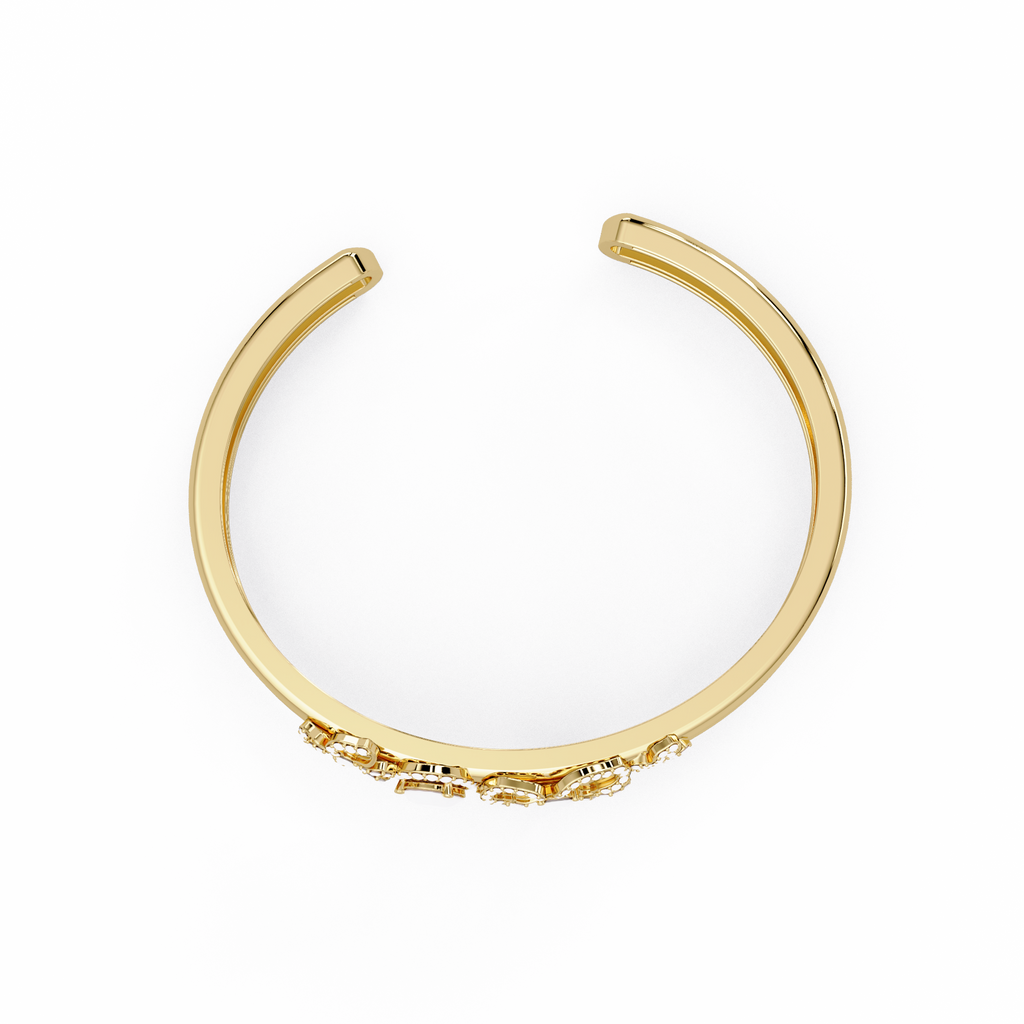 Floral Pear Cut Diamond Open Cuff Bracelet