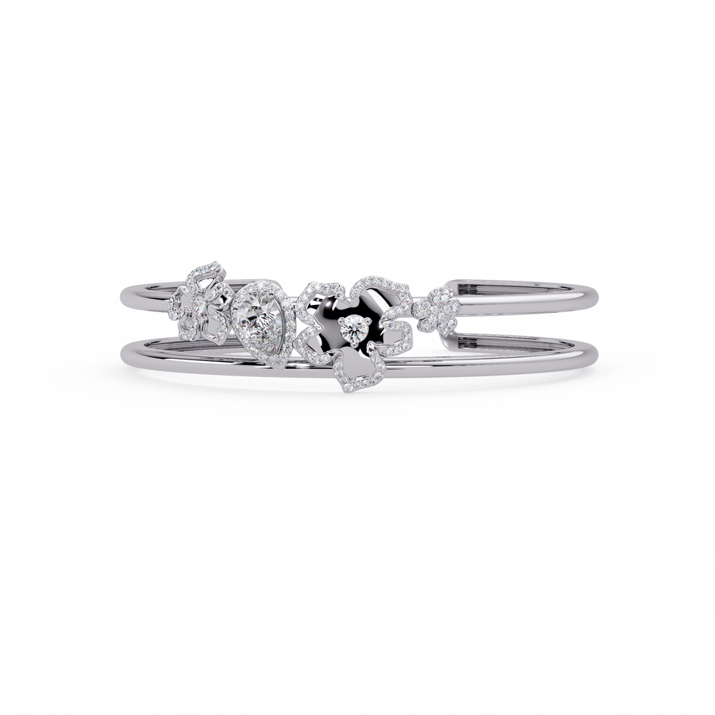 Floral Pear Cut Diamond Open Cuff Bracelet